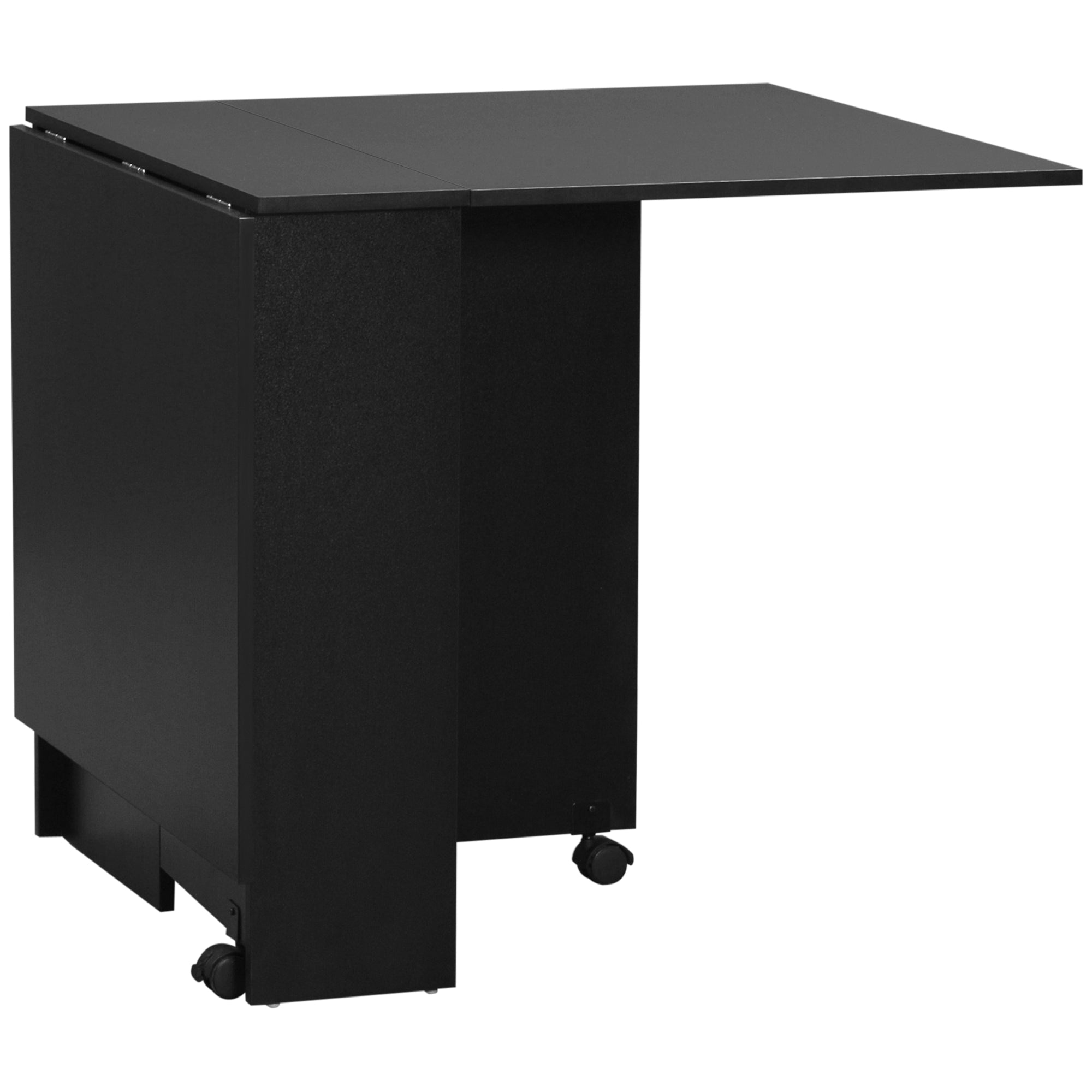 Folding Dining Table Kitchen Table with Wheels, Folding Wings, and Shelves for 4-6 People 75x140x74 cm Black