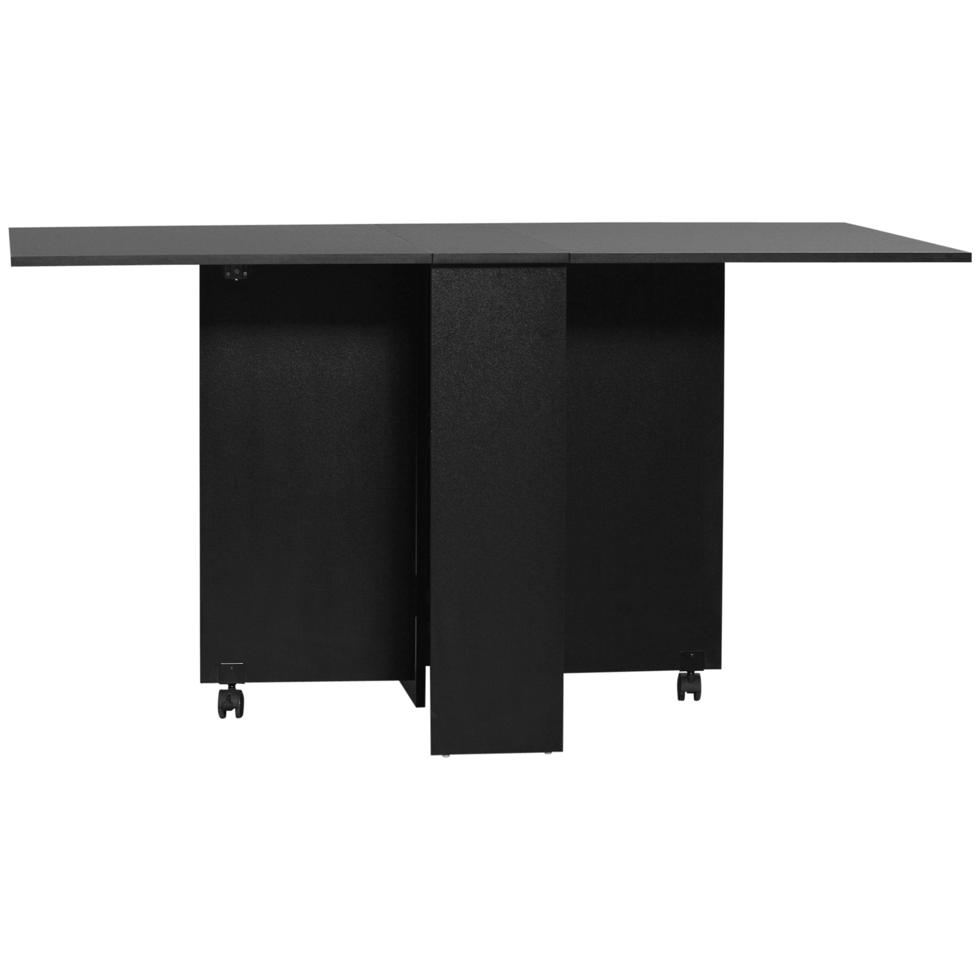 Folding Dining Table Kitchen Table with Wheels, Folding Wings, and Shelves for 4-6 People 75x140x74 cm Black