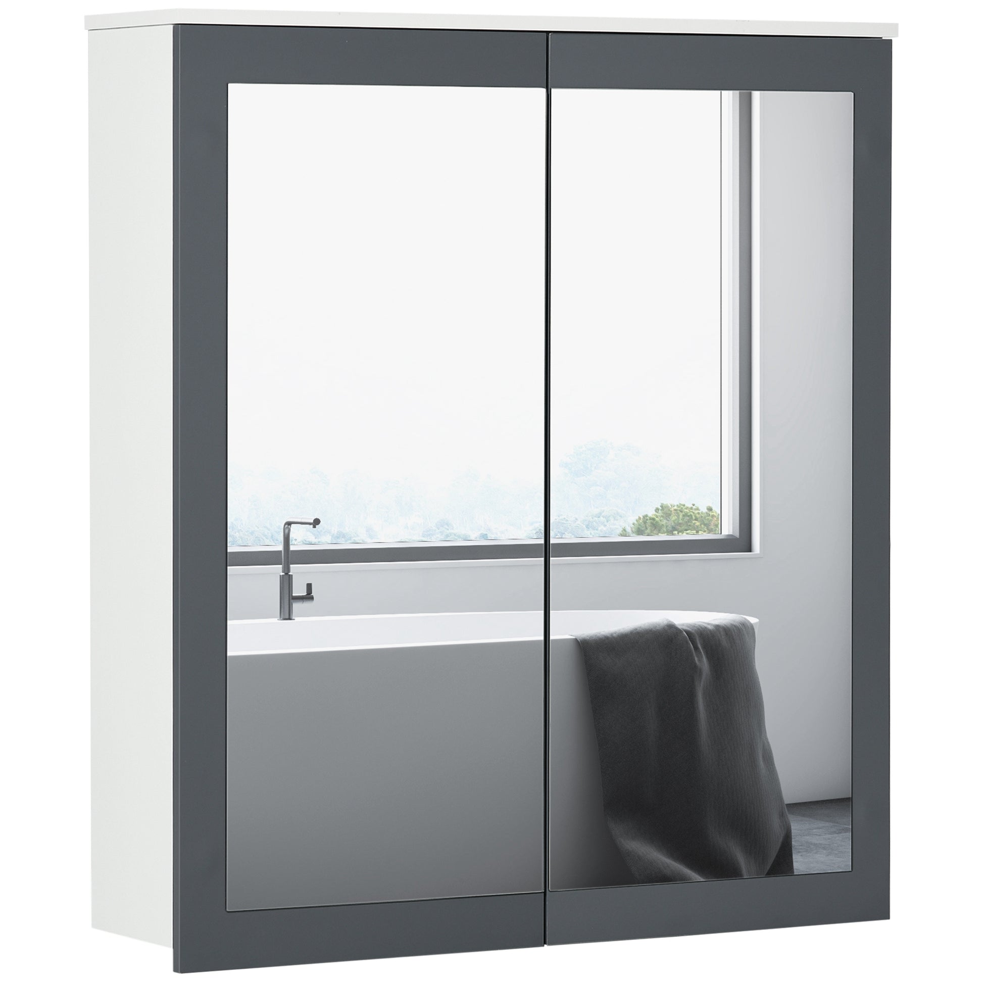 Keankin Bathroom Cabinet with Mirror Wall Mounted Bathroom Cabinet with 2 Glass Doors and Adjustable Shelves 69x17x75.5 cm White