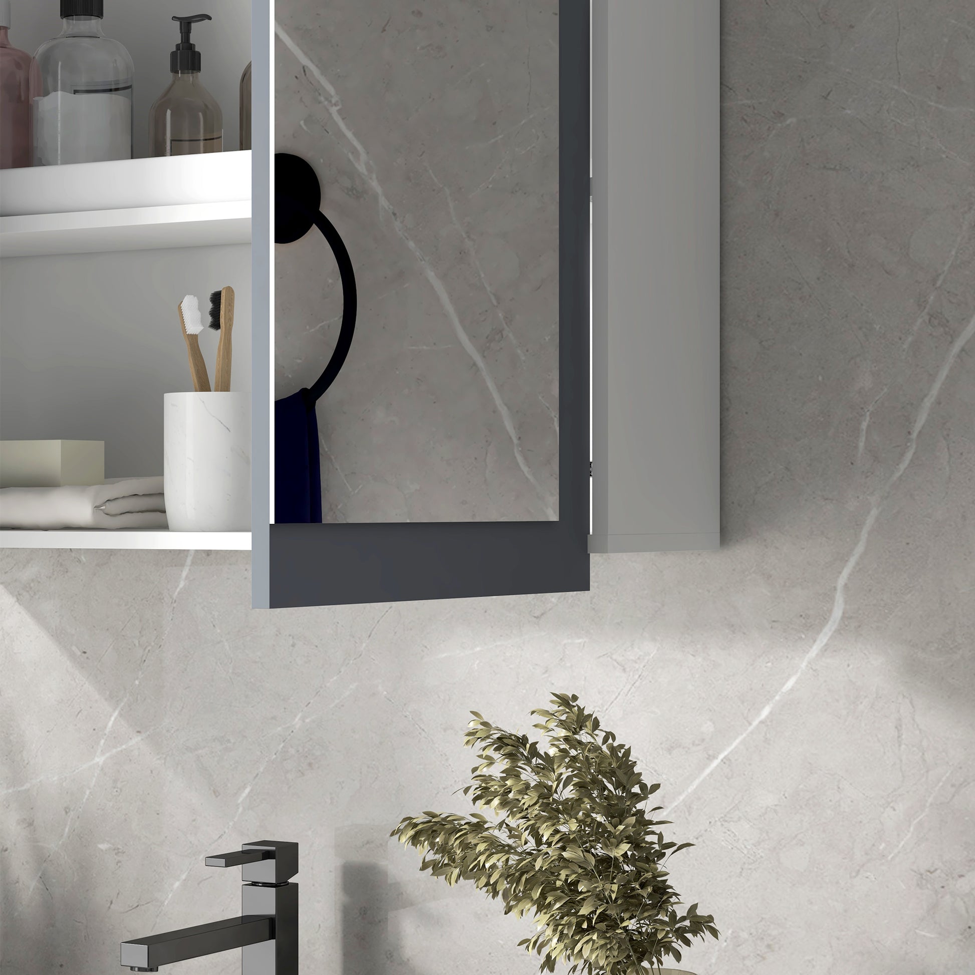 Keankin Bathroom Cabinet with Mirror Wall Mounted Bathroom Cabinet with 2 Glass Doors and Adjustable Shelves 69x17x75.5 cm White