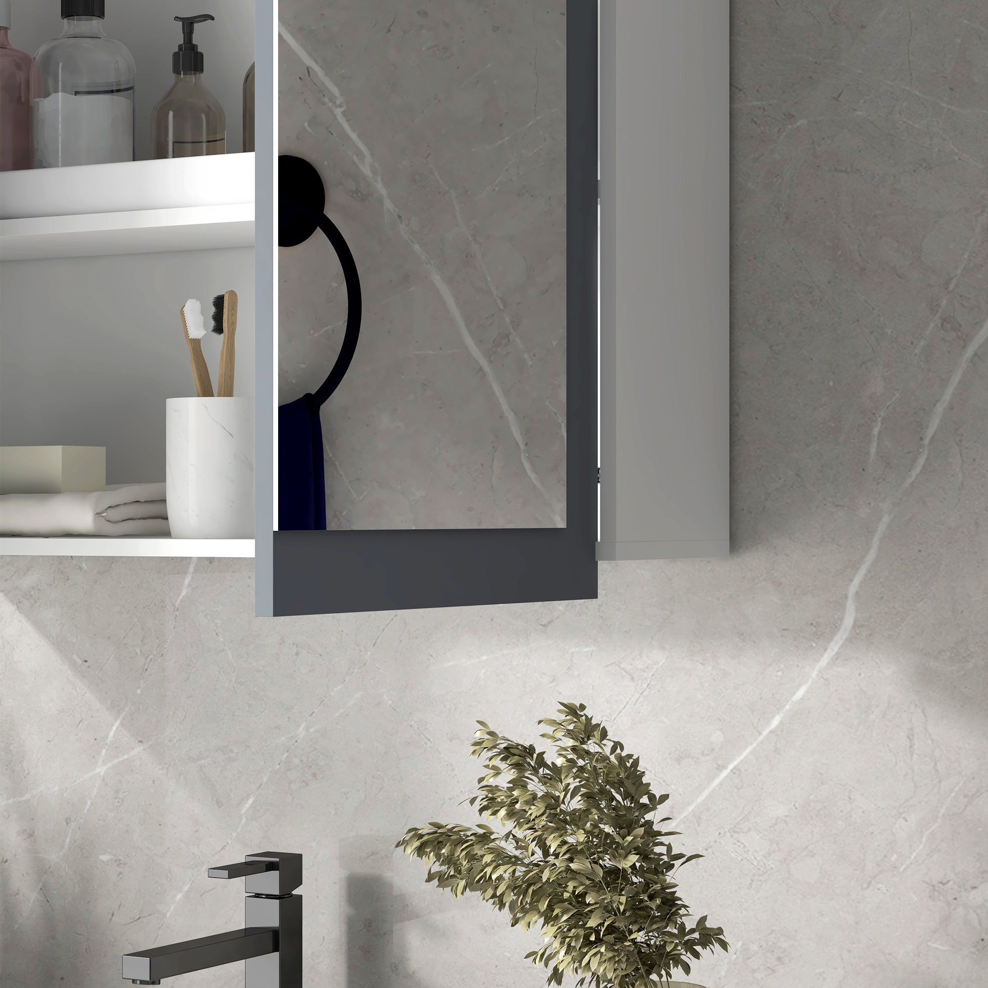 Keankin Bathroom Cabinet with Mirror Wall Mounted Bathroom Cabinet with 2 Glass Doors and Adjustable Shelves 69x17x75.5 cm White