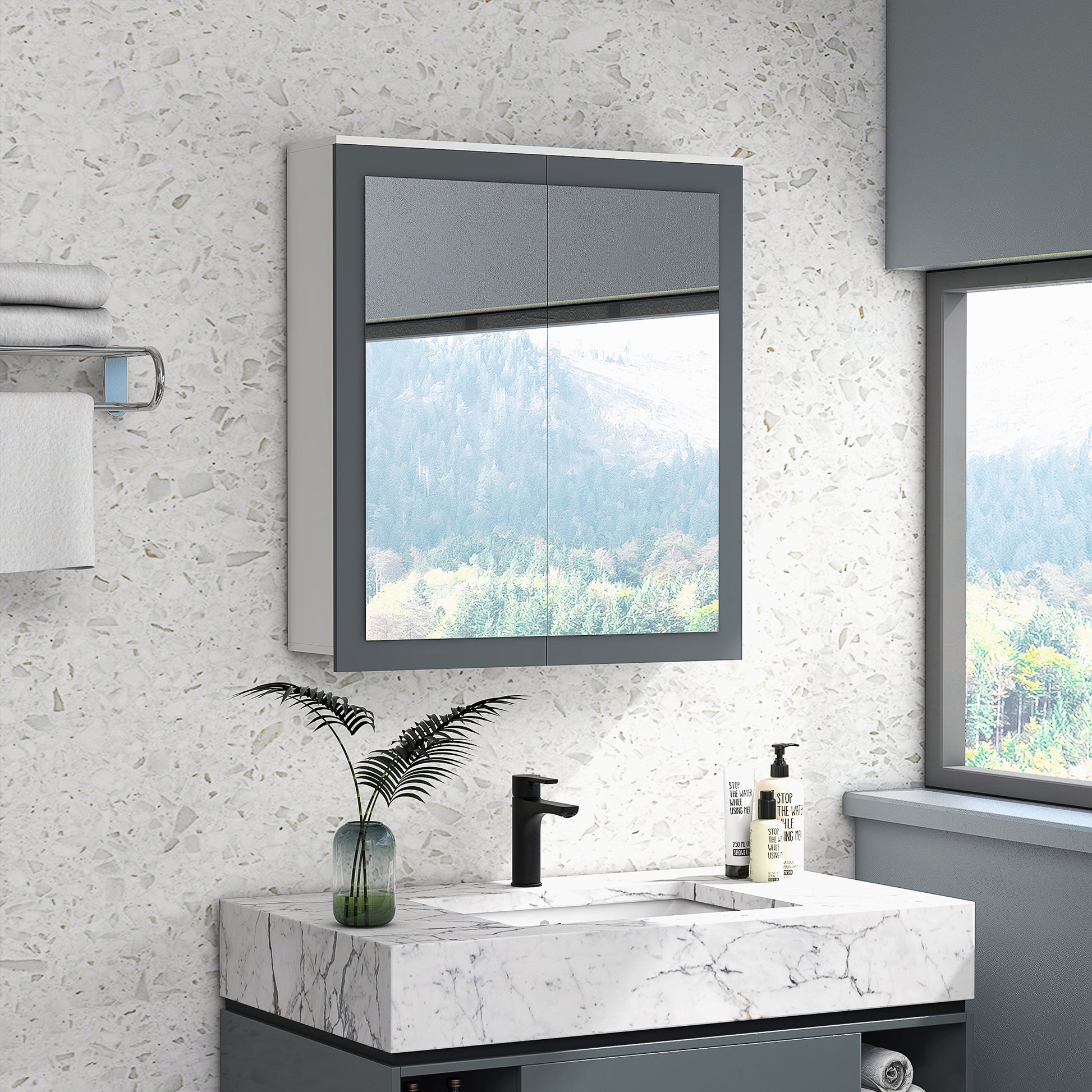 Keankin Bathroom Cabinet with Mirror Wall Mounted Bathroom Cabinet with 2 Glass Doors and Adjustable Shelves 69x17x75.5 cm White