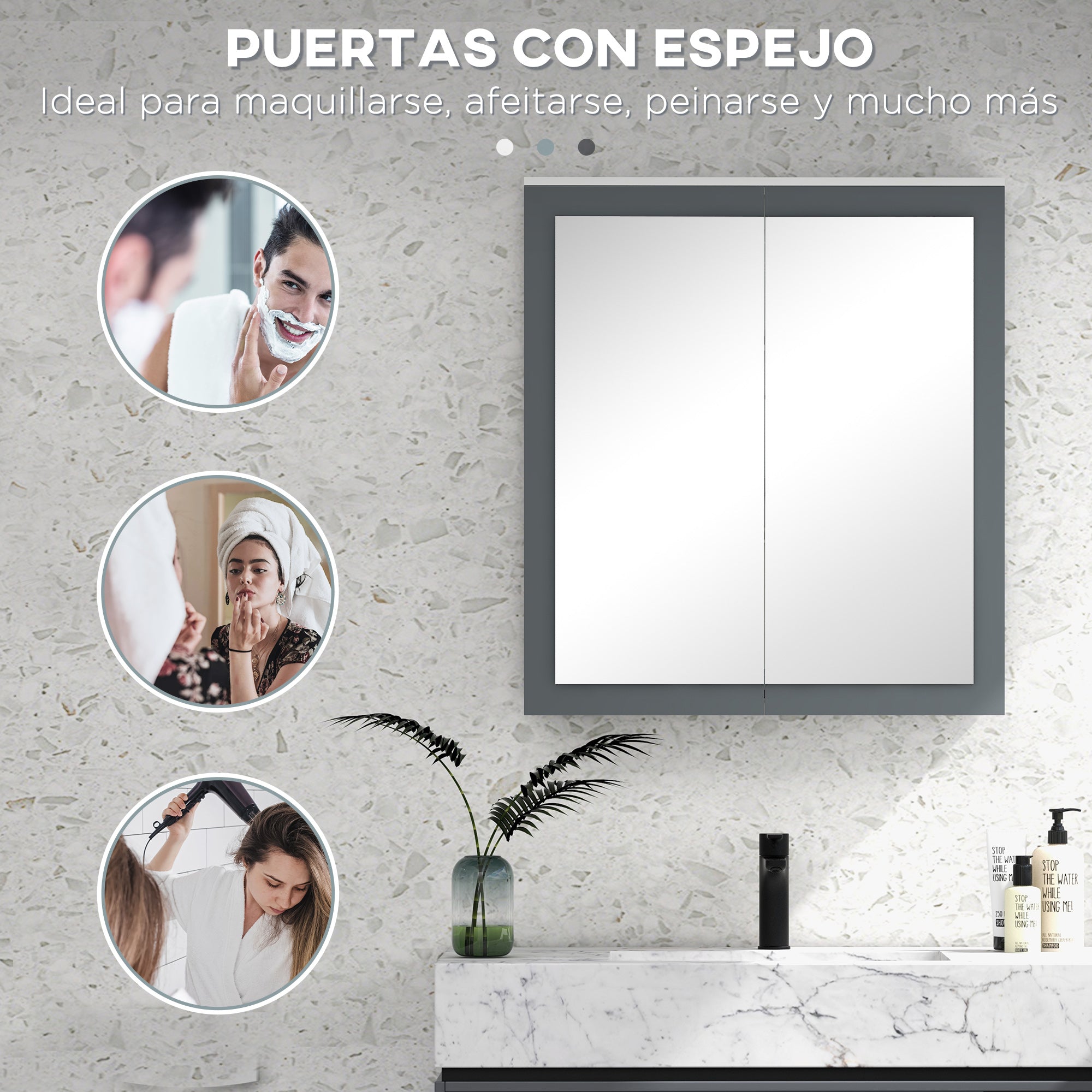 Keankin Bathroom Cabinet with Mirror Wall Mounted Bathroom Cabinet with 2 Glass Doors and Adjustable Shelves 69x17x75.5 cm White