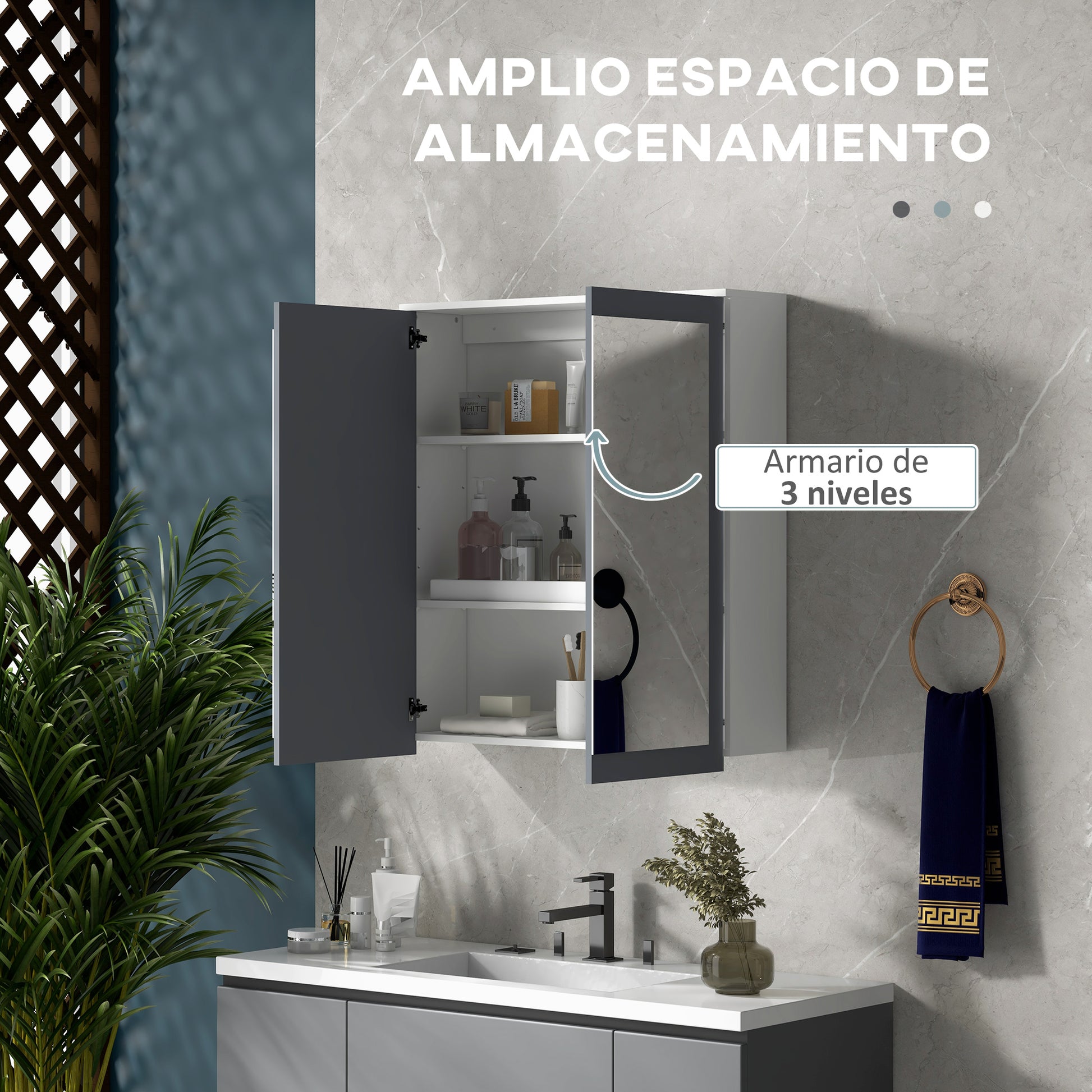 Keankin Bathroom Cabinet with Mirror Wall Mounted Bathroom Cabinet with 2 Glass Doors and Adjustable Shelves 69x17x75.5 cm White