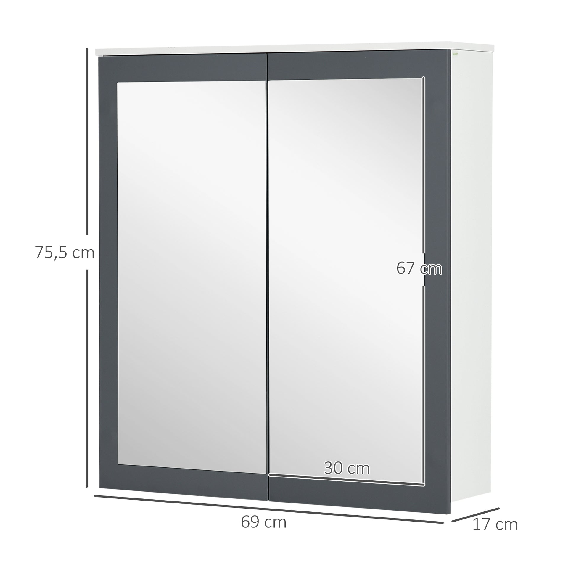 Keankin Bathroom Cabinet with Mirror Wall Mounted Bathroom Cabinet with 2 Glass Doors and Adjustable Shelves 69x17x75.5 cm White