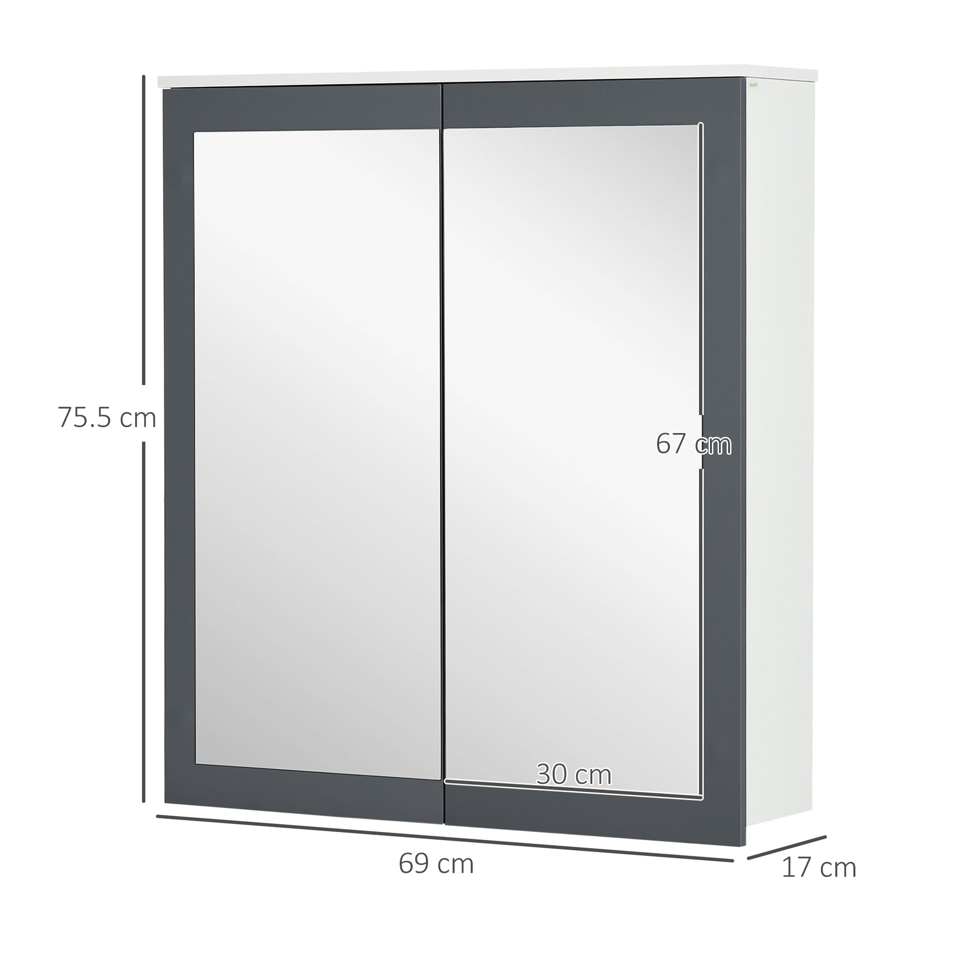 Keankin Bathroom Cabinet with Mirror Wall Mounted Bathroom Cabinet with 2 Glass Doors and Adjustable Shelves 69x17x75.5 cm White