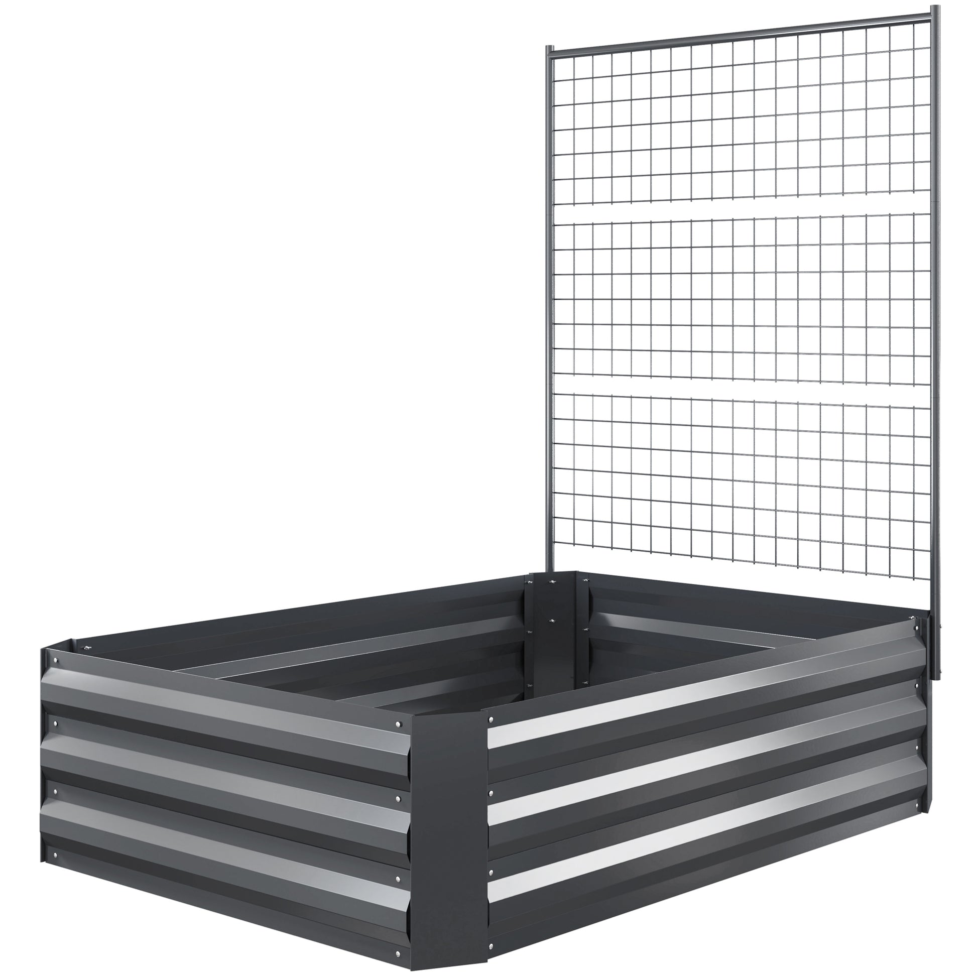Large Galvanized Steel Outdoor Planter with Trellis for Climbing Plants and Open Base for Patio Terrace Balcony 80x115x125 cm Dark Gray