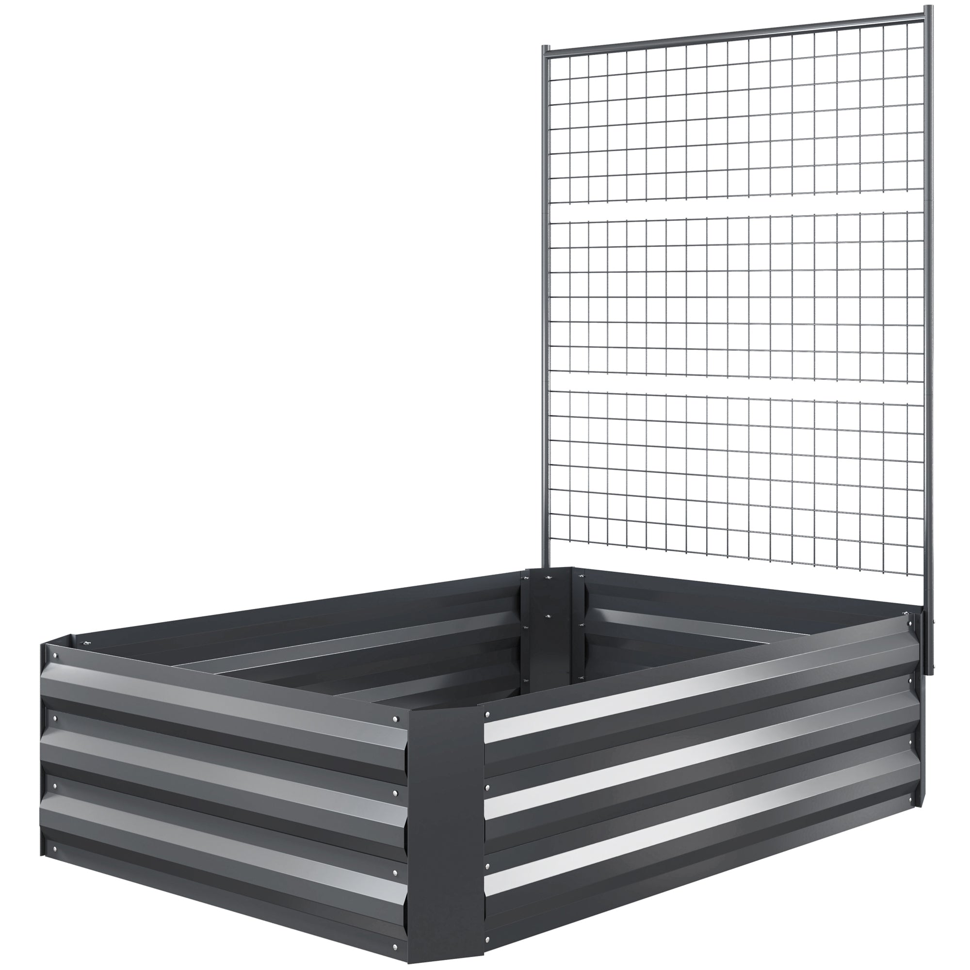 Large Galvanized Steel Outdoor Planter with Trellis for Climbing Plants and Open Base for Patio Terrace Balcony 80x115x125 cm Dark Gray