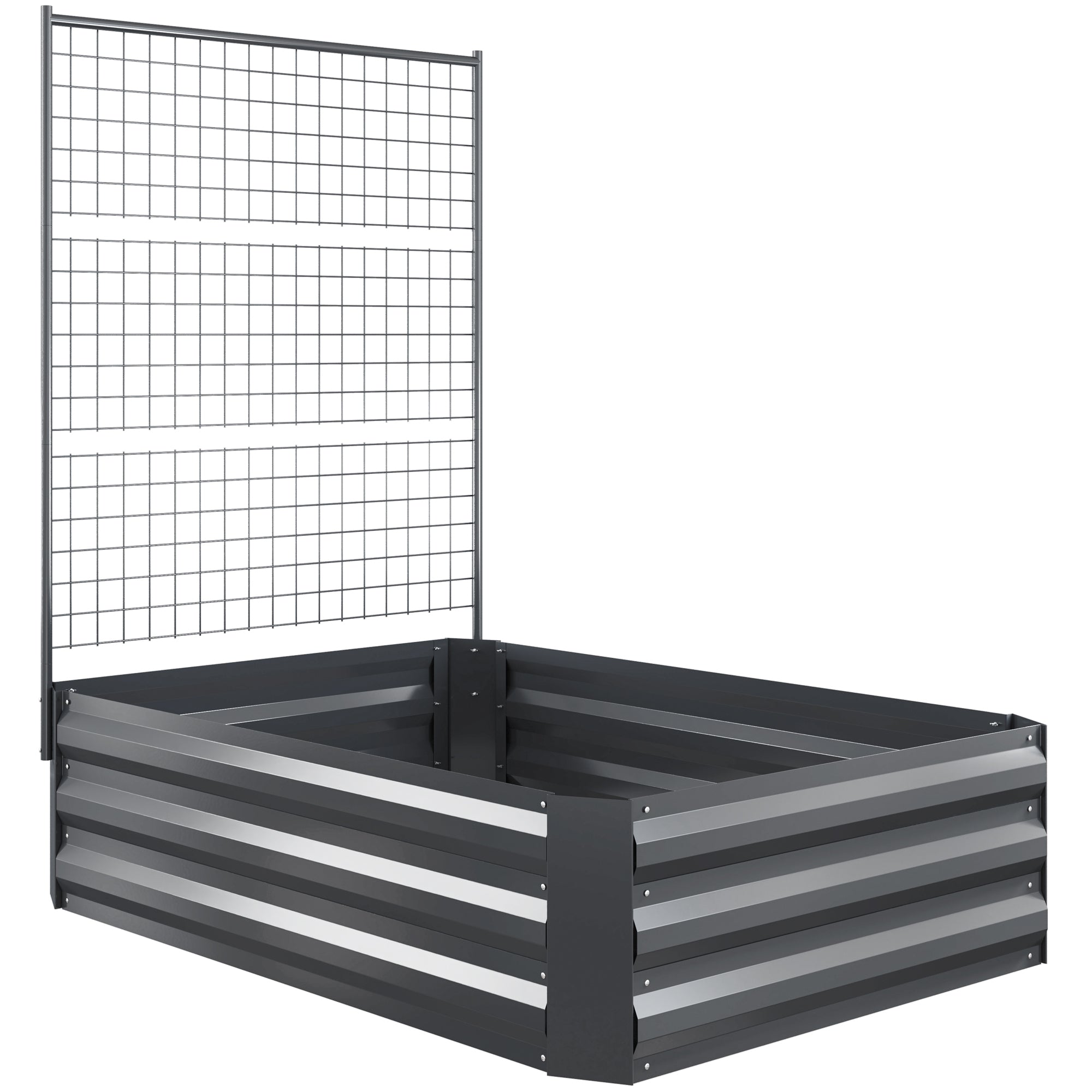 Large Galvanized Steel Outdoor Planter with Trellis for Climbing Plants and Open Base for Patio Terrace Balcony 80x115x125 cm Dark Gray