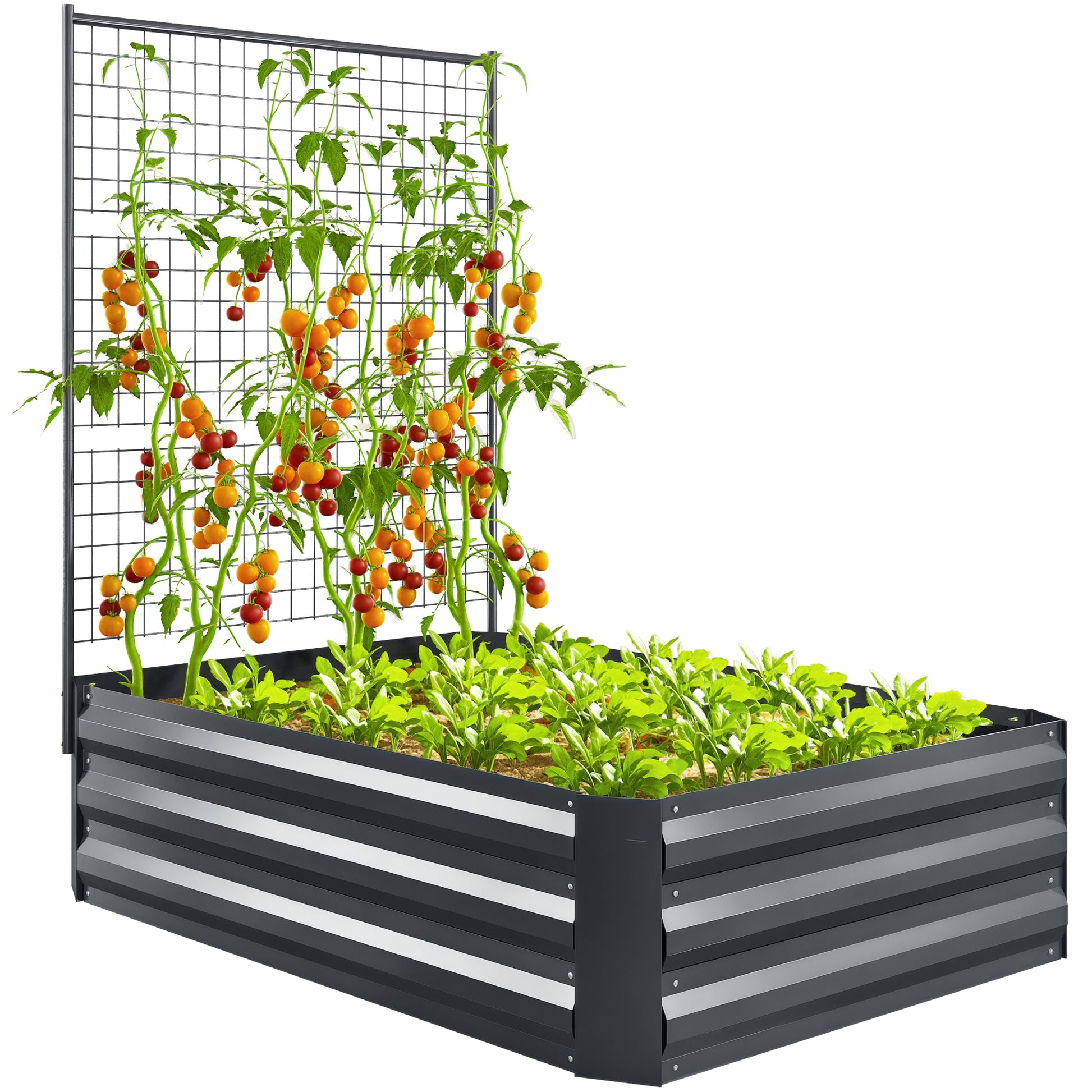 Large Galvanized Steel Outdoor Planter with Trellis for Climbing Plants and Open Base for Patio Terrace Balcony 80x115x125 cm Dark Gray