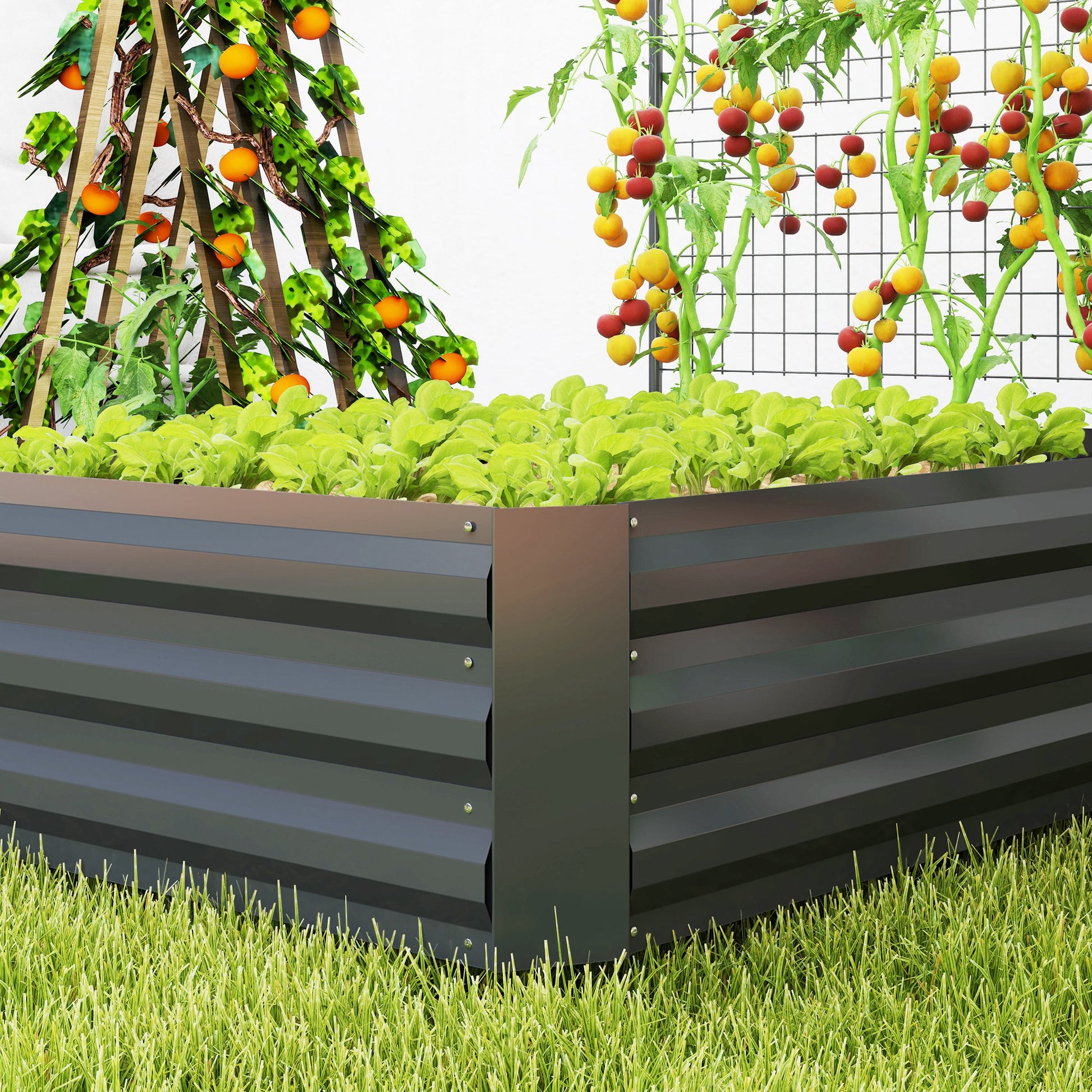 Large Galvanized Steel Outdoor Planter with Trellis for Climbing Plants and Open Base for Patio Terrace Balcony 80x115x125 cm Dark Gray