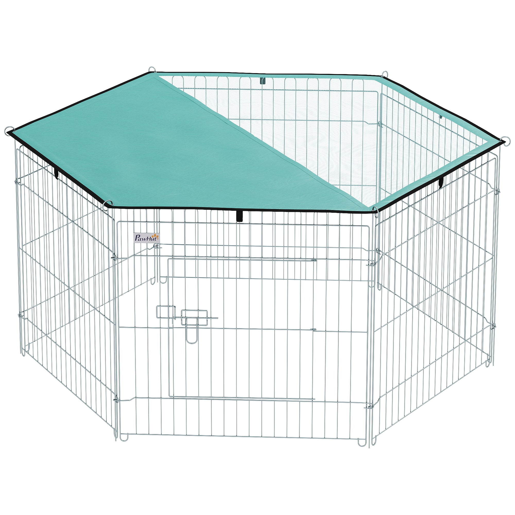 Dog Playpen 6 Panels 59x60 cm Foldable Metal Fence for Pets with Door with Latch and Top Canopy for Garden Patio Outdoor Silver