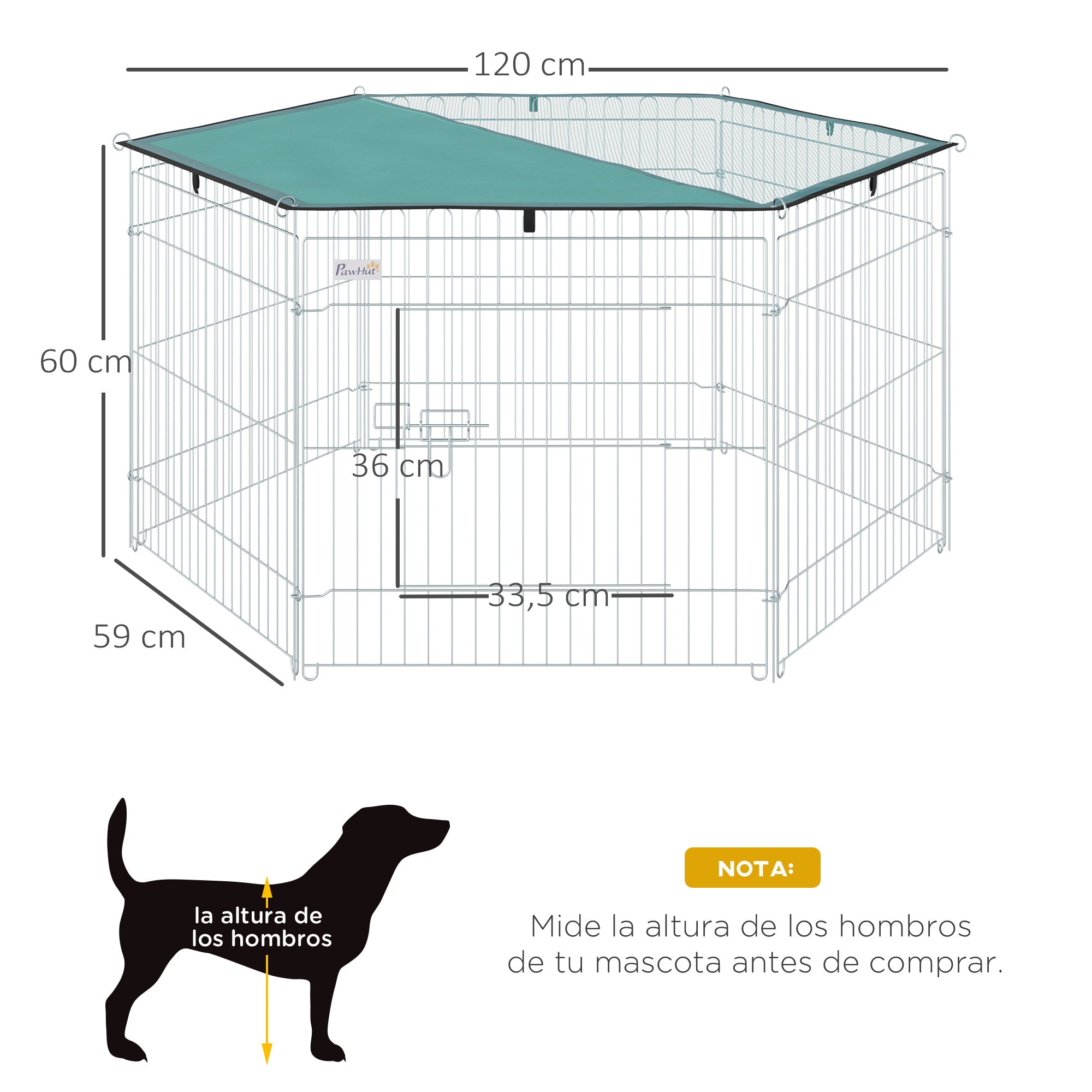 Dog Playpen 6 Panels 59x60 cm Foldable Metal Fence for Pets with Door with Latch and Top Canopy for Garden Patio Outdoor Silver
