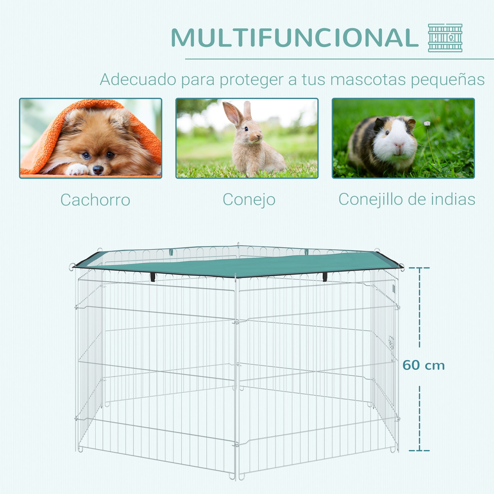 Dog Playpen 6 Panels 59x60 cm Foldable Metal Fence for Pets with Door with Latch and Top Canopy for Garden Patio Outdoor Silver