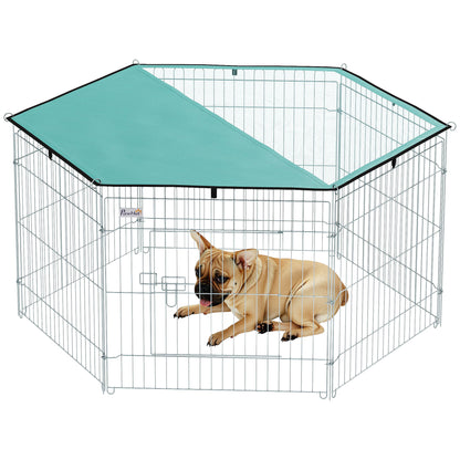 Dog Playpen 6 Panels 59x60 cm Foldable Metal Fence for Pets with Door with Latch and Top Canopy for Garden Patio Outdoor Silver