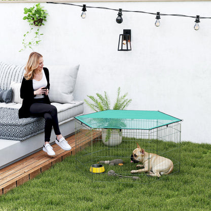 Dog Playpen 6 Panels 59x60 cm Foldable Metal Fence for Pets with Door with Latch and Top Canopy for Garden Patio Outdoor Silver