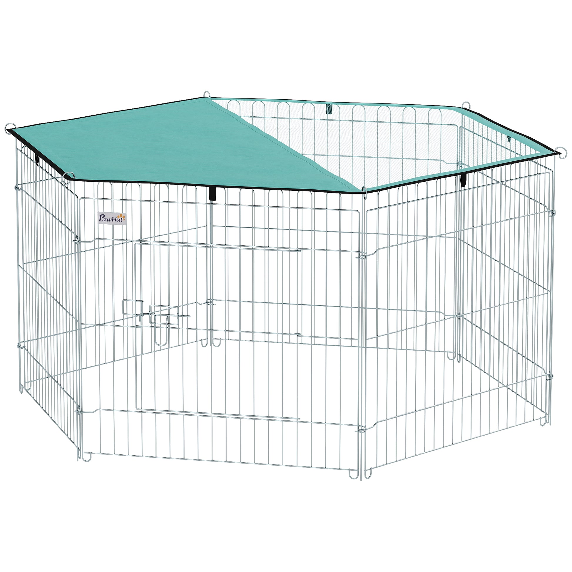 Dog Playpen 6 Panels 59x60 cm Foldable Metal Fence for Pets with Door with Latch and Top Canopy for Garden Patio Outdoor Silver