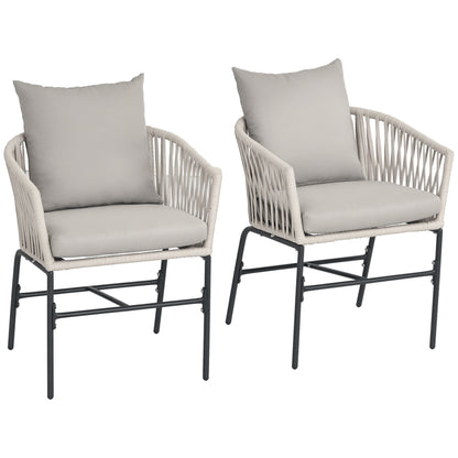 2-Pack of Garden Chairs with Cushions Garden Chair Set in Boho Style Patio Chair, Garden Furniture Balcony Chair Terrace Chair, Metal Frame, 57 x 60 x 71 cm, Beige