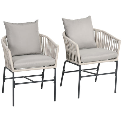 2-Pack of Garden Chairs with Cushions Garden Chair Set in Boho Style Patio Chair, Garden Furniture Balcony Chair Terrace Chair, Metal Frame, 57 x 60 x 71 cm, Beige