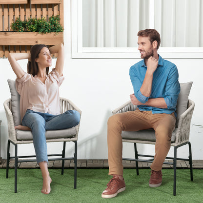 2-Pack of Garden Chairs with Cushions Garden Chair Set in Boho Style Patio Chair, Garden Furniture Balcony Chair Terrace Chair, Metal Frame, 57 x 60 x 71 cm, Beige