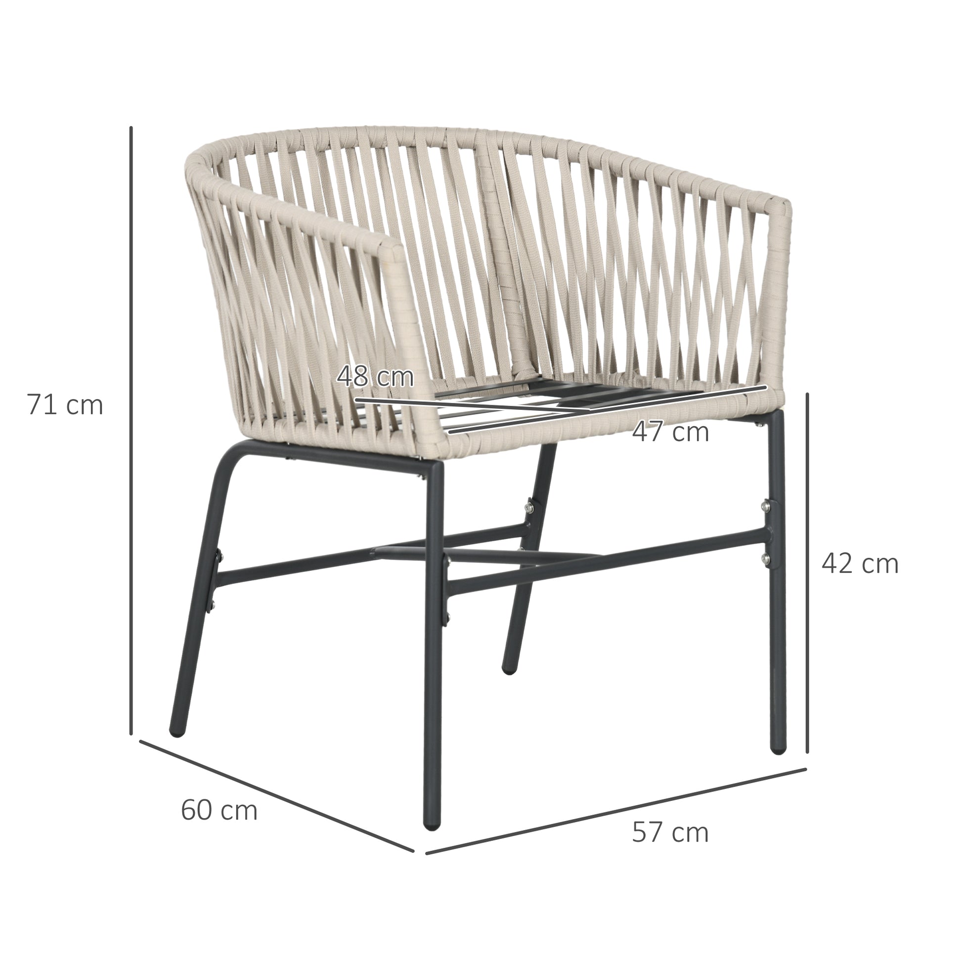 2-Pack of Garden Chairs with Cushions Garden Chair Set in Boho Style Patio Chair, Garden Furniture Balcony Chair Terrace Chair, Metal Frame, 57 x 60 x 71 cm, Beige
