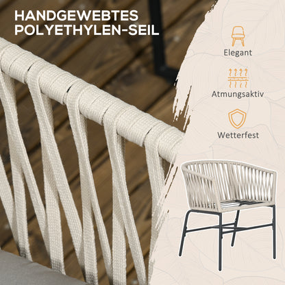 2-Pack of Garden Chairs with Cushions Garden Chair Set in Boho Style Patio Chair, Garden Furniture Balcony Chair Terrace Chair, Metal Frame, 57 x 60 x 71 cm, Beige