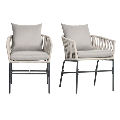 2-Pack of Garden Chairs with Cushions Garden Chair Set in Boho Style Patio Chair, Garden Furniture Balcony Chair Terrace Chair, Metal Frame, 57 x 60 x 71 cm, Beige