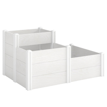 3-Tier Stackable Raised Garden Bed with Open Bottom – Modular Vinyl Planter Box for Garden & Balcony, 47.2 x 31.5 x 25.2 in, White