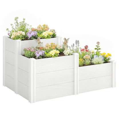 3-Tier Stackable Raised Garden Bed with Open Bottom – Modular Vinyl Planter Box for Garden & Balcony, 47.2 x 31.5 x 25.2 in, White