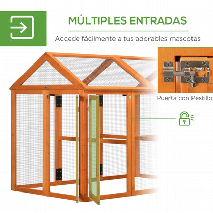 Outdoor Chicken Coop 140x88.5x106 cm Chicken Coop for 1-3 Chickens with 3 Perches Wood Frame and 2 Doors with Lock for Yard Natural Wood