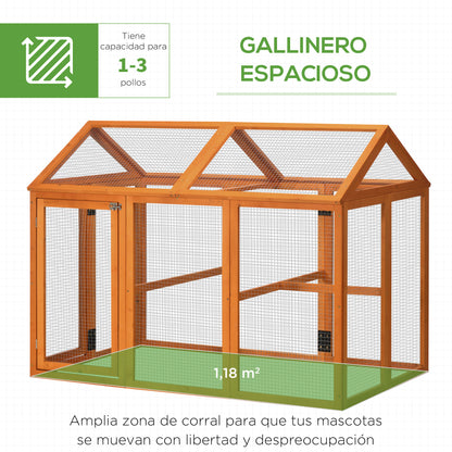 Outdoor Chicken Coop 140x88.5x106 cm Chicken Coop for 1-3 Chickens with 3 Perches Wood Frame and 2 Doors with Lock for Yard Natural Wood
