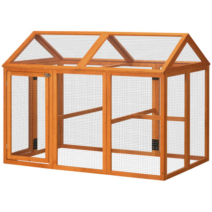 Outdoor Chicken Coop 140x88.5x106 cm Chicken Coop for 1-3 Chickens with 3 Perches Wood Frame and 2 Doors with Lock for Yard Natural Wood