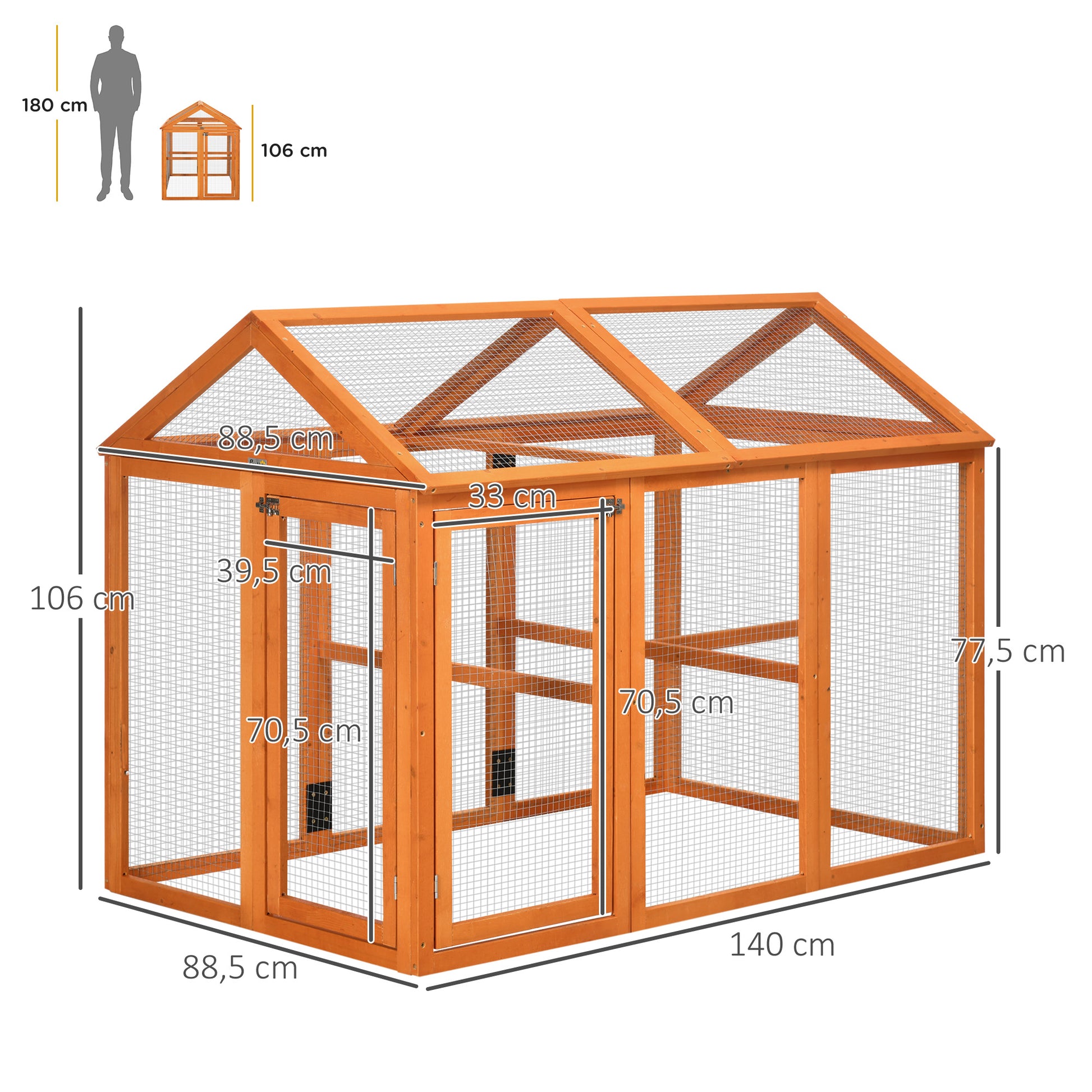 Outdoor Chicken Coop 140x88.5x106 cm Chicken Coop for 1-3 Chickens with 3 Perches Wood Frame and 2 Doors with Lock for Yard Natural Wood