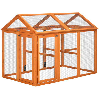 Outdoor Chicken Coop 140x88.5x106 cm Chicken Coop for 1-3 Chickens with 3 Perches Wood Frame and 2 Doors with Lock for Yard Natural Wood