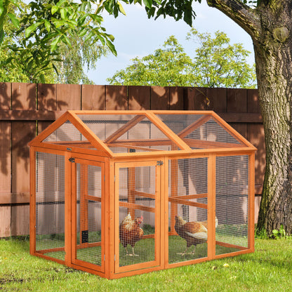 Outdoor Chicken Coop 140x88.5x106 cm Chicken Coop for 1-3 Chickens with 3 Perches Wood Frame and 2 Doors with Lock for Yard Natural Wood