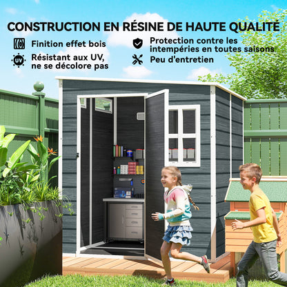 6 ft x 6 ft Weathered Gray Garden Shed with Floor, Wood-Effect Panels, Lockable Door & Windows for Patio, Lawn or Garage