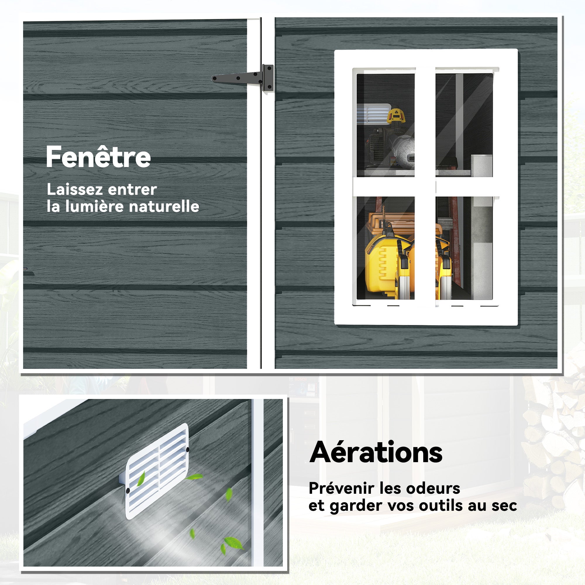 6 ft x 6 ft Weathered Gray Garden Shed with Floor, Wood-Effect Panels, Lockable Door & Windows for Patio, Lawn or Garage