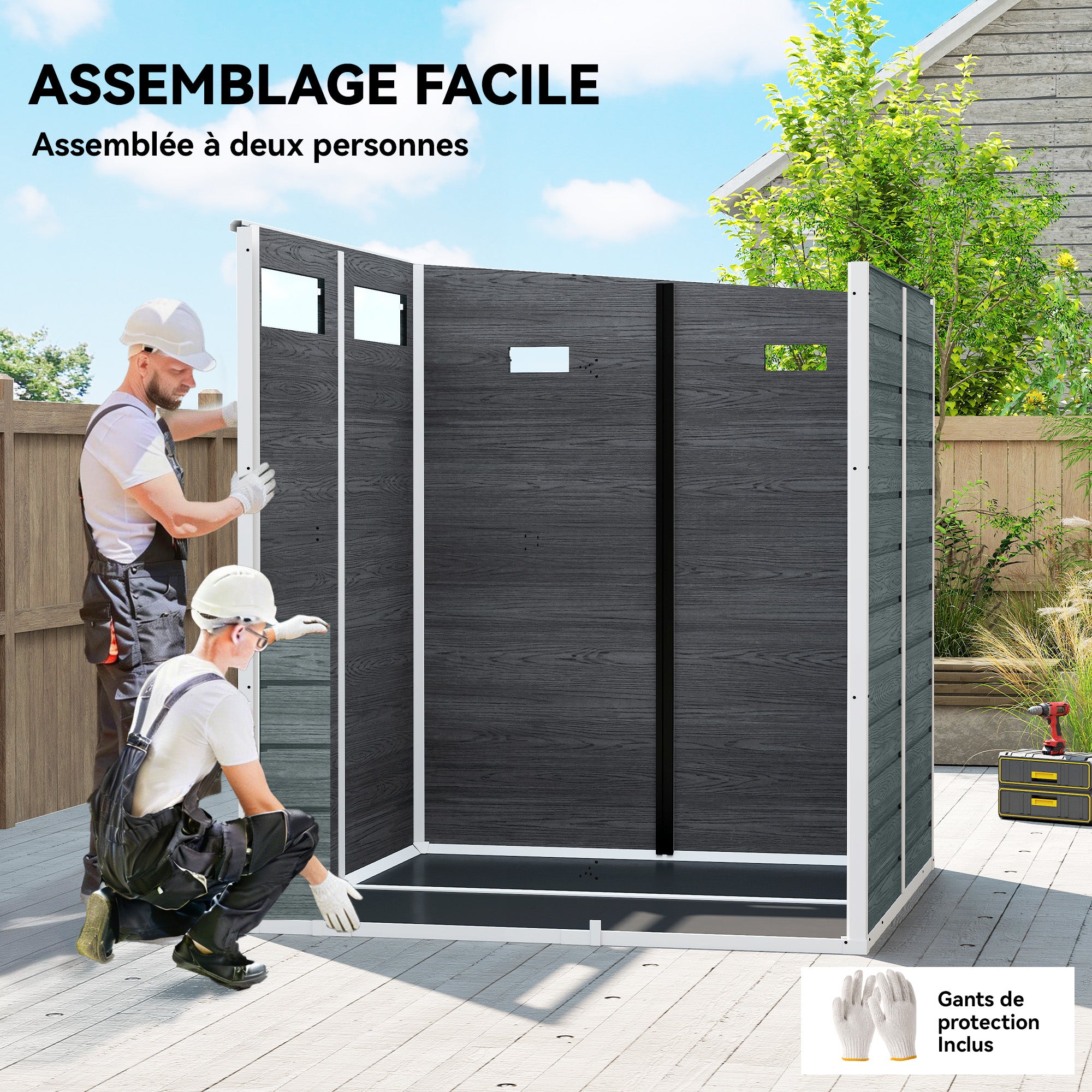 6 ft x 6 ft Weathered Gray Garden Shed with Floor, Wood-Effect Panels, Lockable Door & Windows for Patio, Lawn or Garage