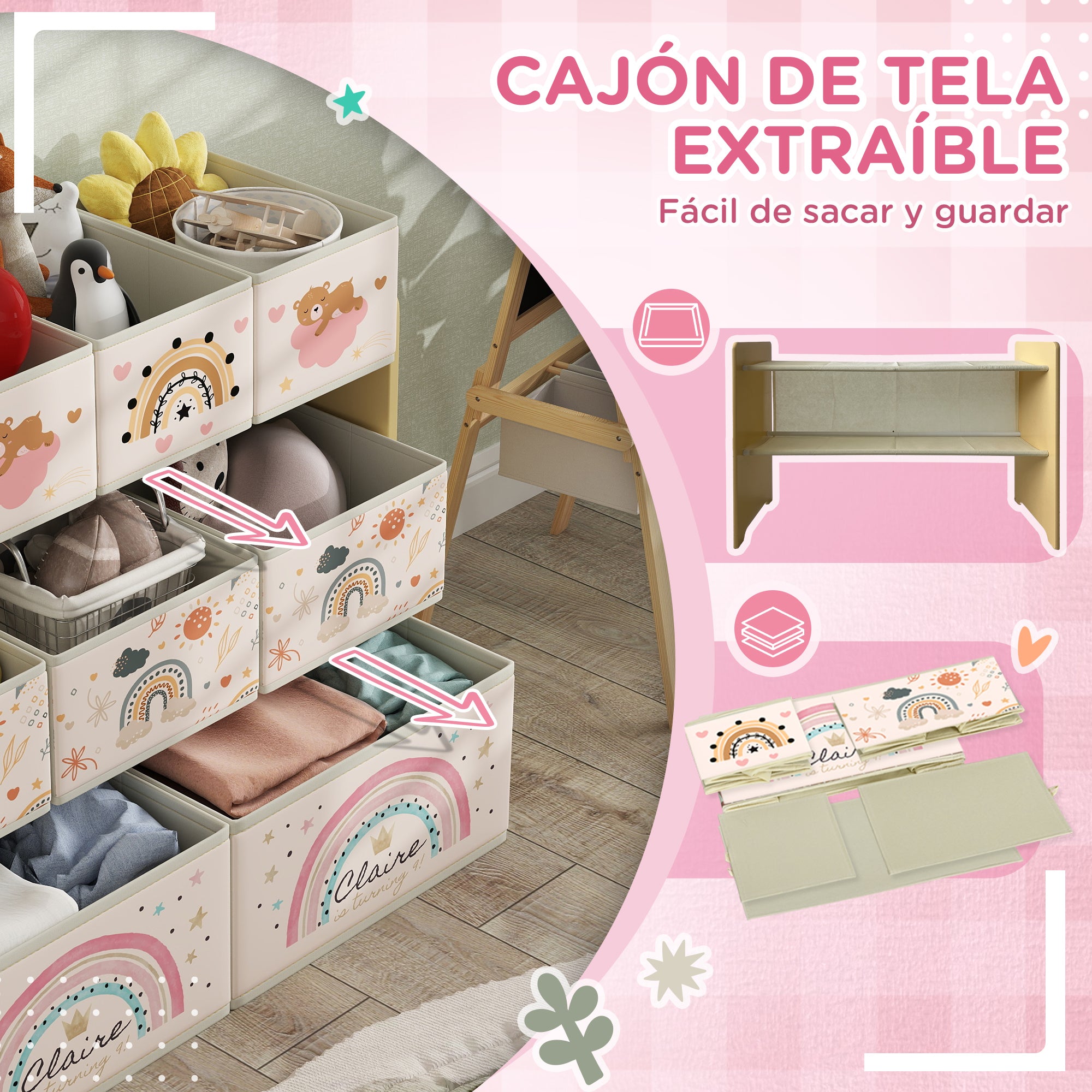Toy Shelf for Kids Toy Organizer with 9 Non-woven Fabric Baskets for Nursery Playroom 93x30x70 cm Yellow