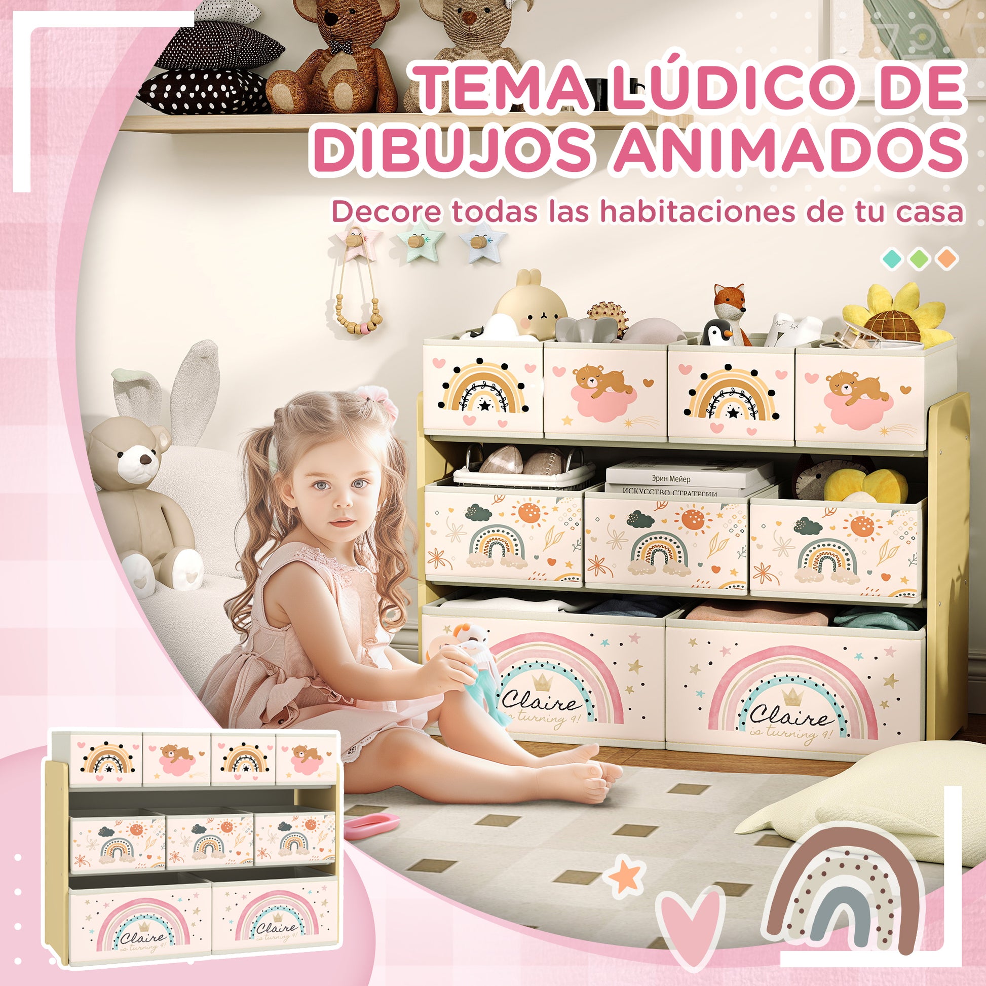 Toy Shelf for Kids Toy Organizer with 9 Non-woven Fabric Baskets for Nursery Playroom 93x30x70 cm Yellow