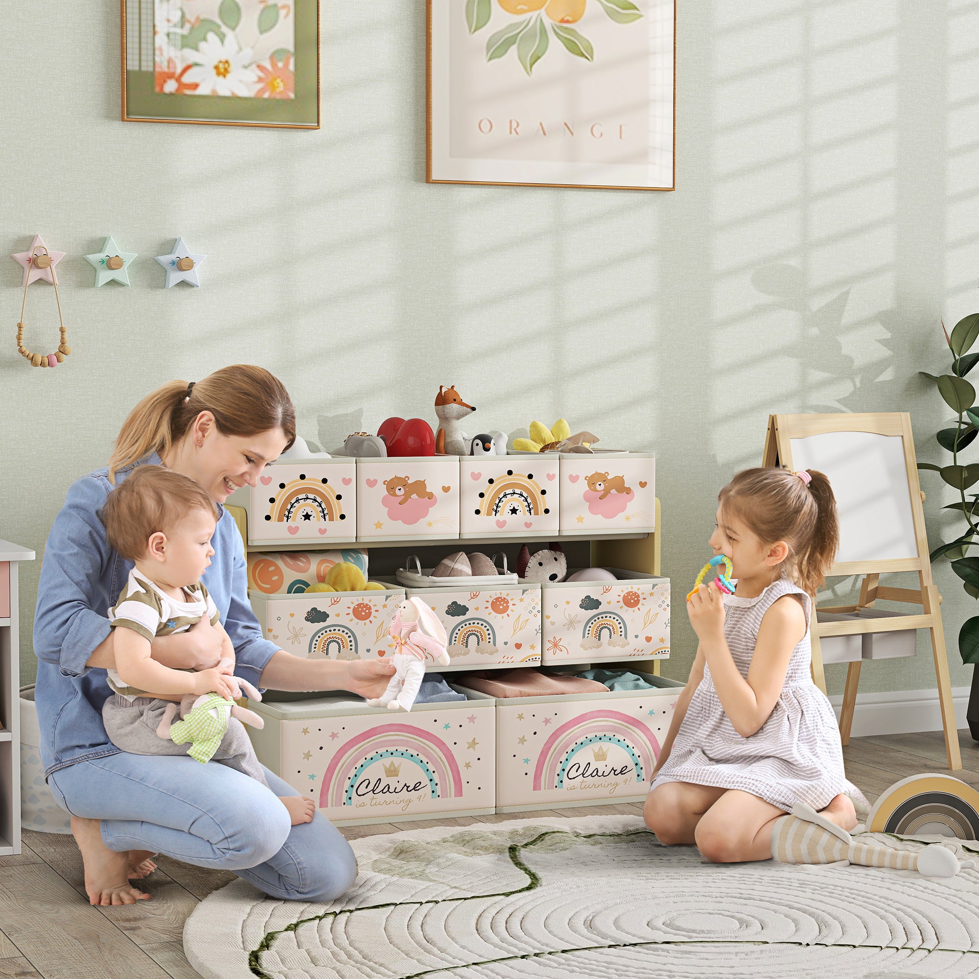 Toy Shelf for Kids Toy Organizer with 9 Non-woven Fabric Baskets for Nursery Playroom 93x30x70 cm Yellow