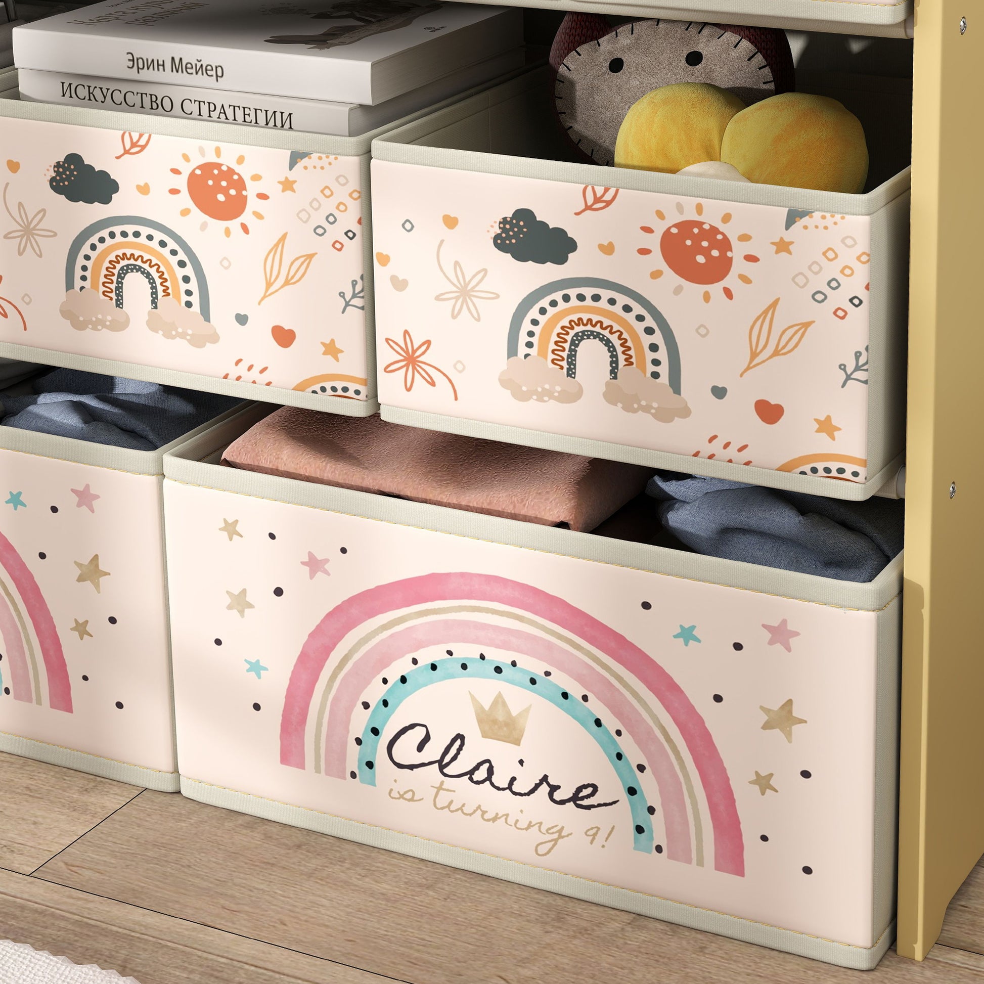 Toy Shelf for Kids Toy Organizer with 9 Non-woven Fabric Baskets for Nursery Playroom 93x30x70 cm Yellow