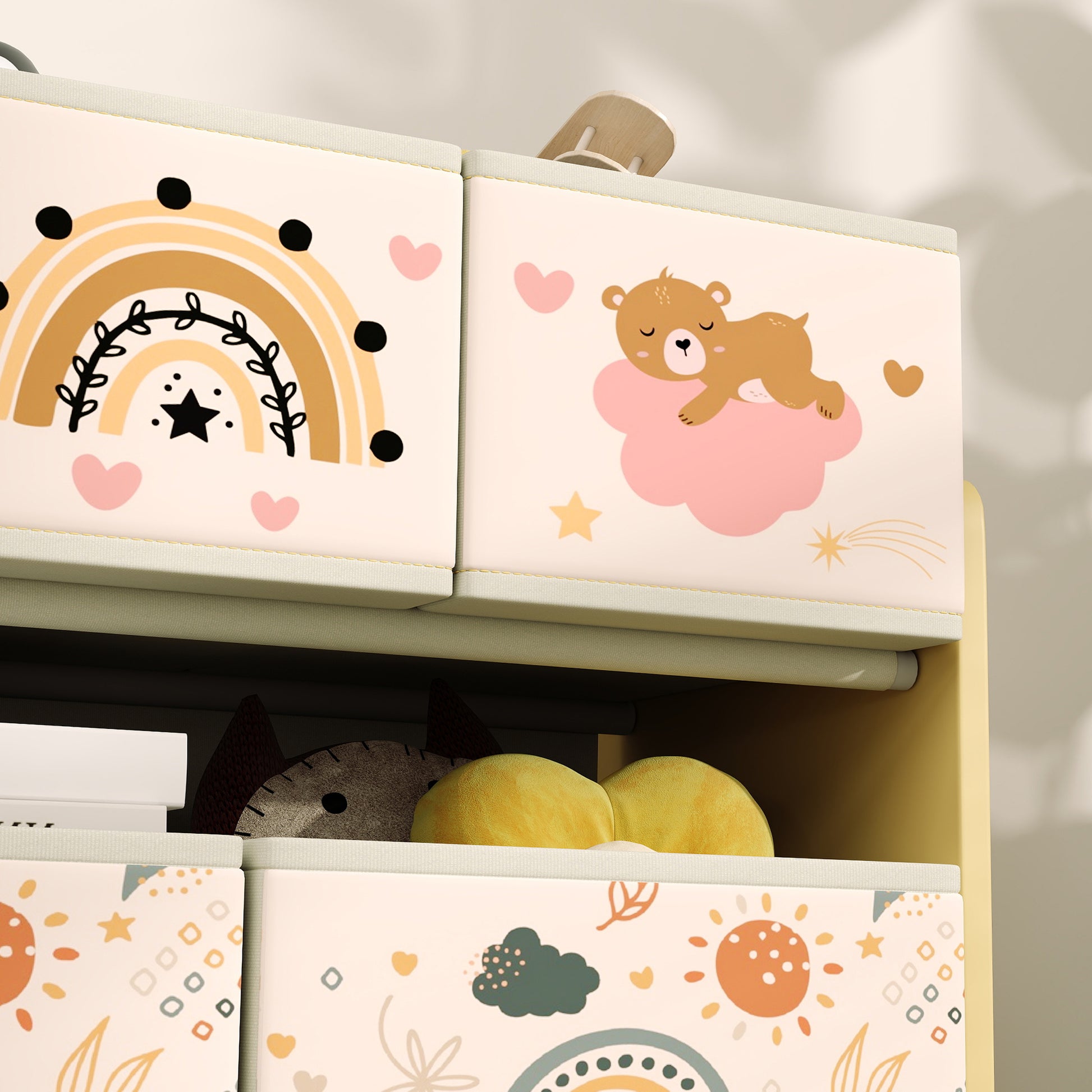 Toy Shelf for Kids Toy Organizer with 9 Non-woven Fabric Baskets for Nursery Playroom 93x30x70 cm Yellow
