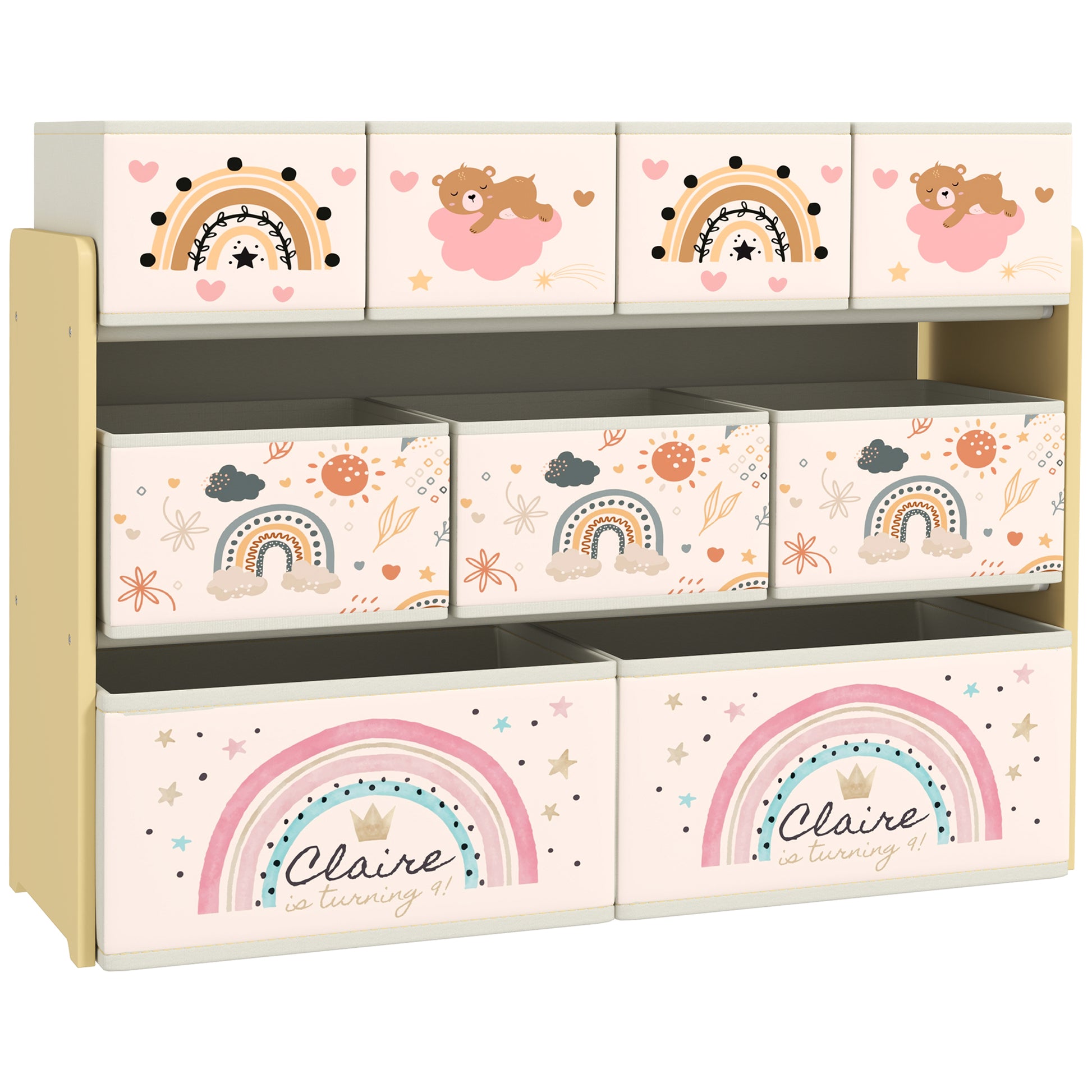 Toy Shelf for Kids Toy Organizer with 9 Non-woven Fabric Baskets for Nursery Playroom 93x30x70 cm Yellow