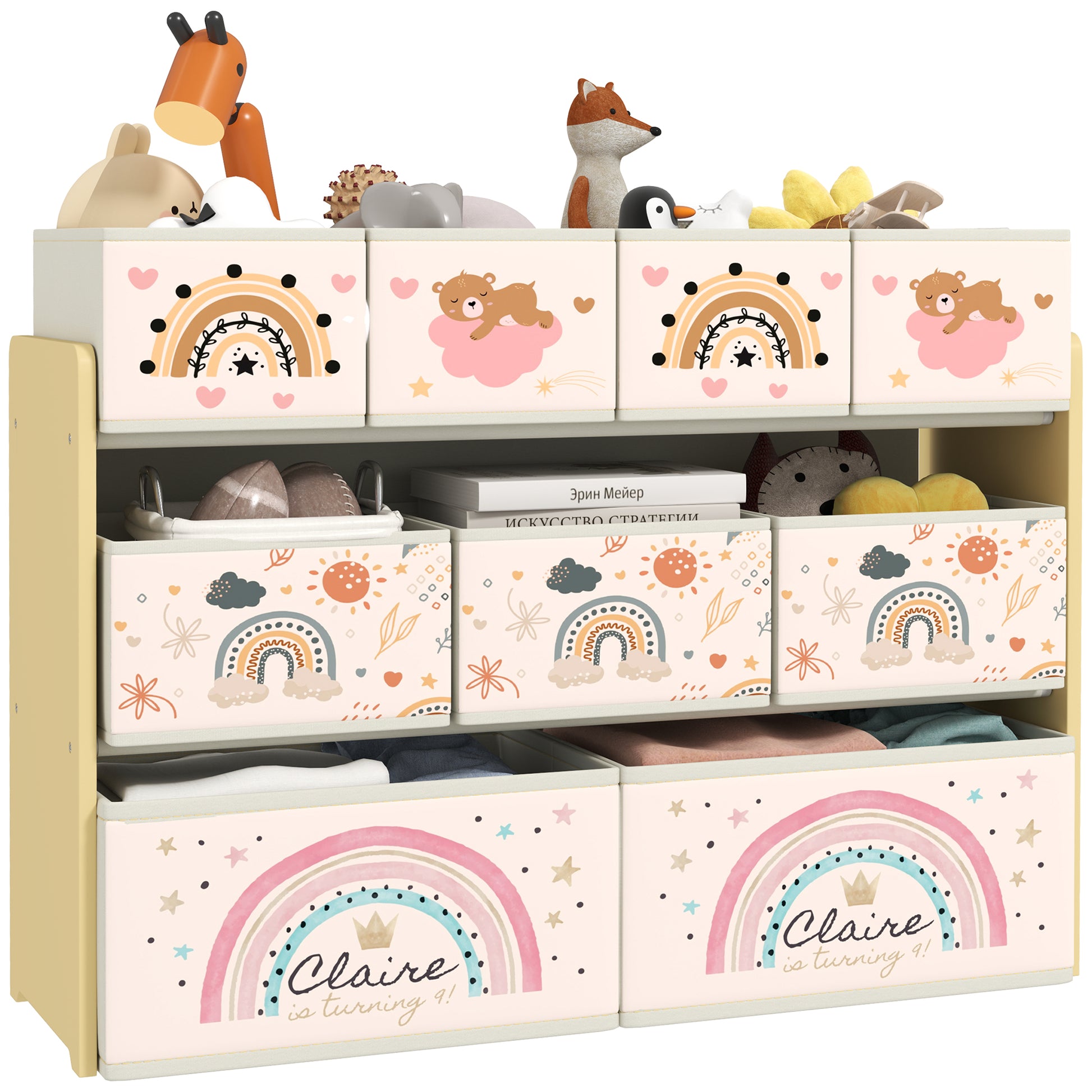 Toy Shelf for Kids Toy Organizer with 9 Non-woven Fabric Baskets for Nursery Playroom 93x30x70 cm Yellow
