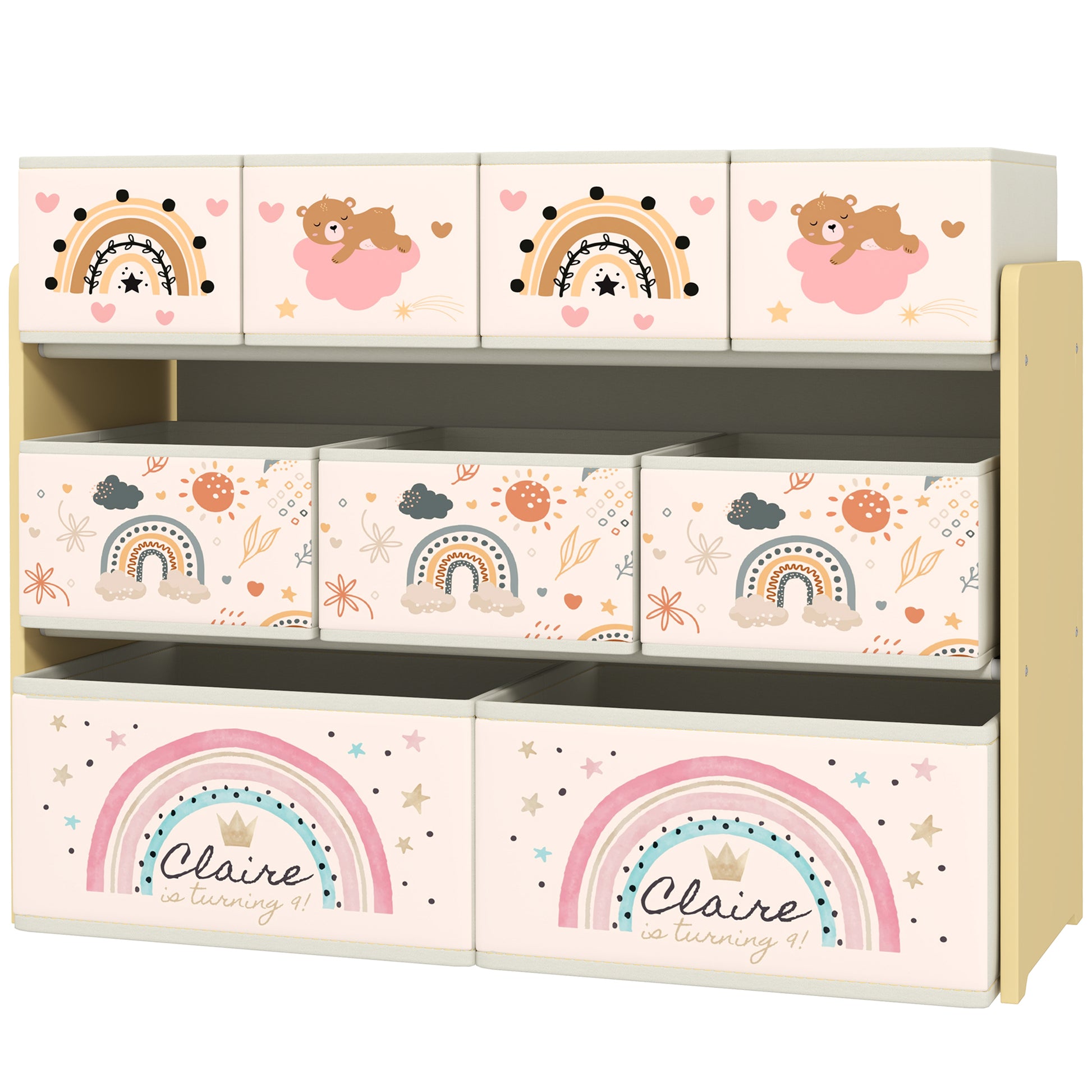 Toy Shelf for Kids Toy Organizer with 9 Non-woven Fabric Baskets for Nursery Playroom 93x30x70 cm Yellow