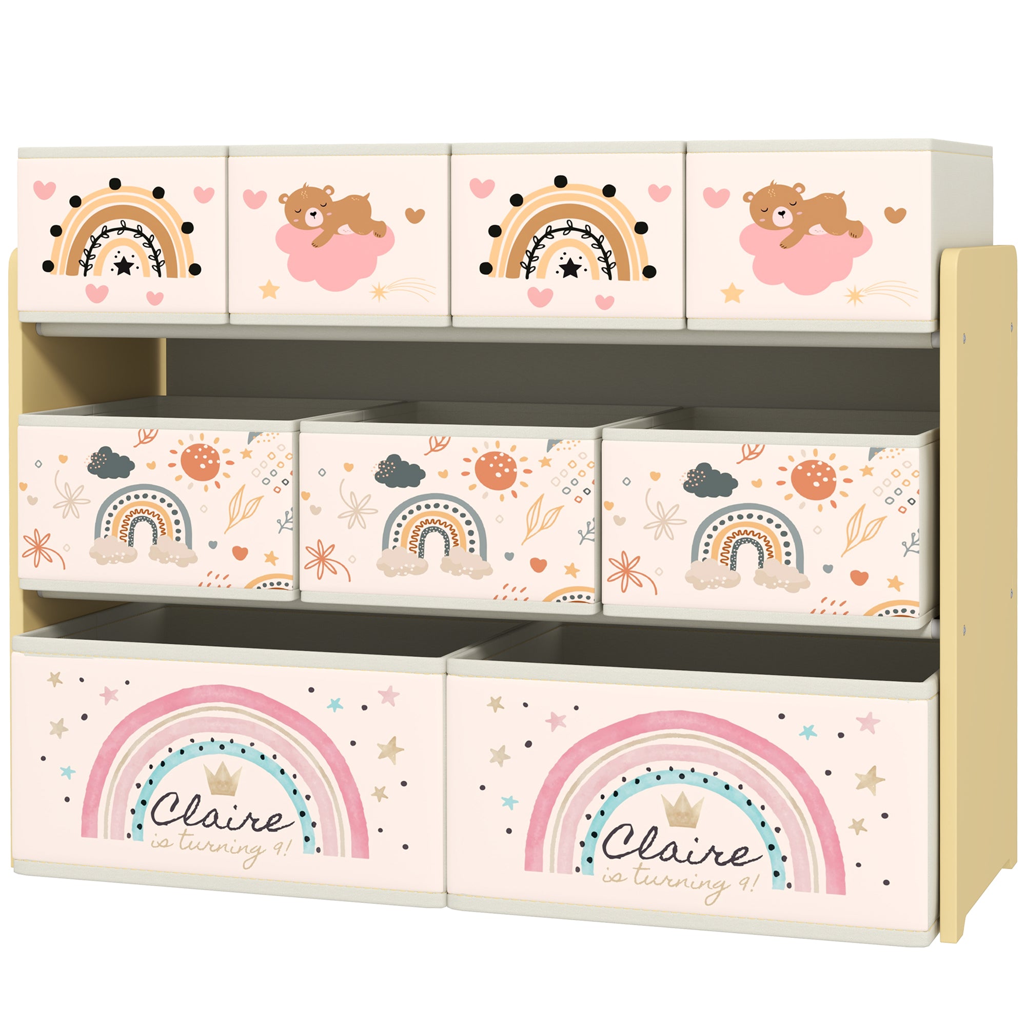 Toy Shelf for Kids Toy Organizer with 9 Non-woven Fabric Baskets for Nursery Playroom 93x30x70 cm Yellow