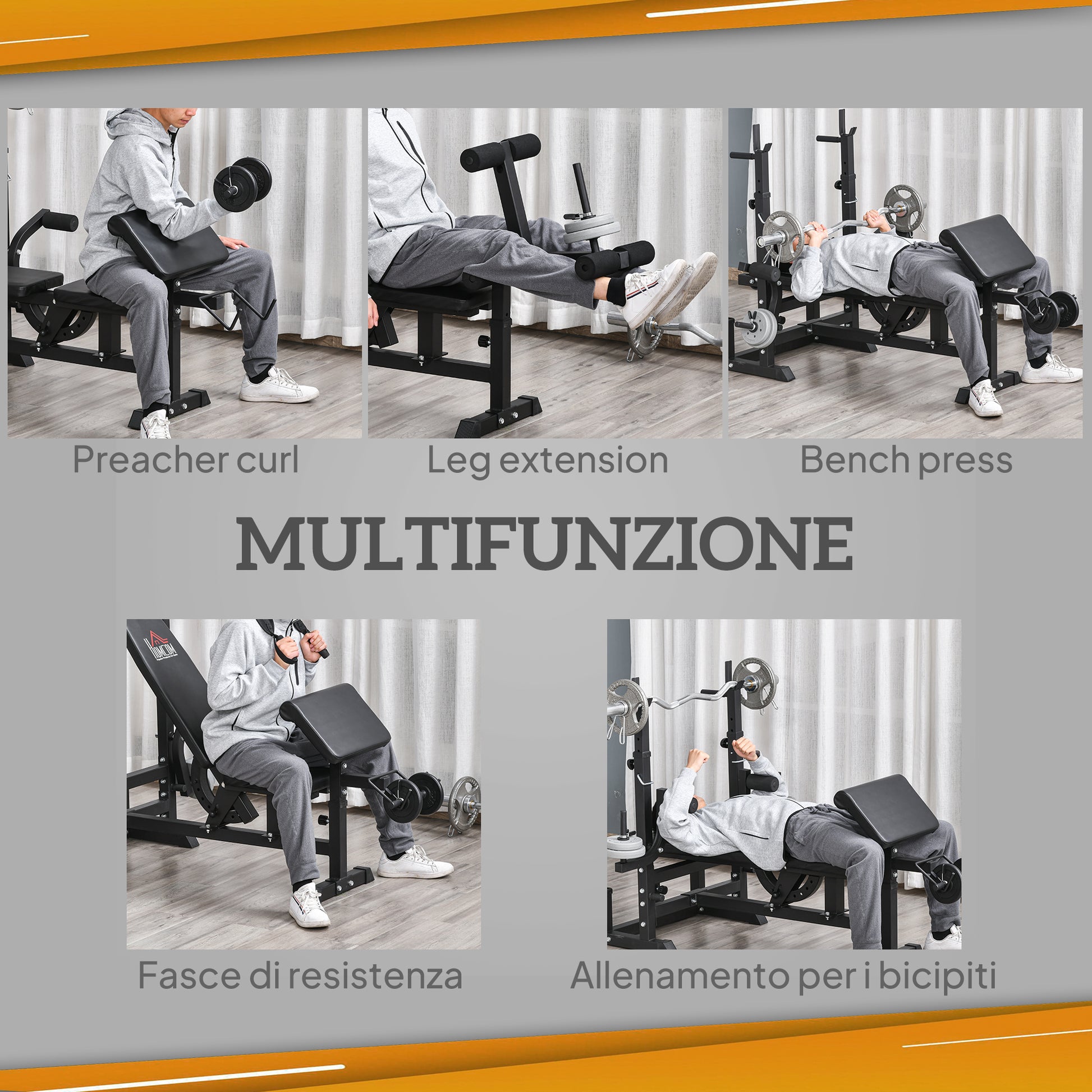 Weight Bench with Adjustable Barbell Rack in 6 Positions and 5-Position Adjustable Backrest, Steel and PU Weight Bench for Home Gym, Load Capacity 120 kg, Black