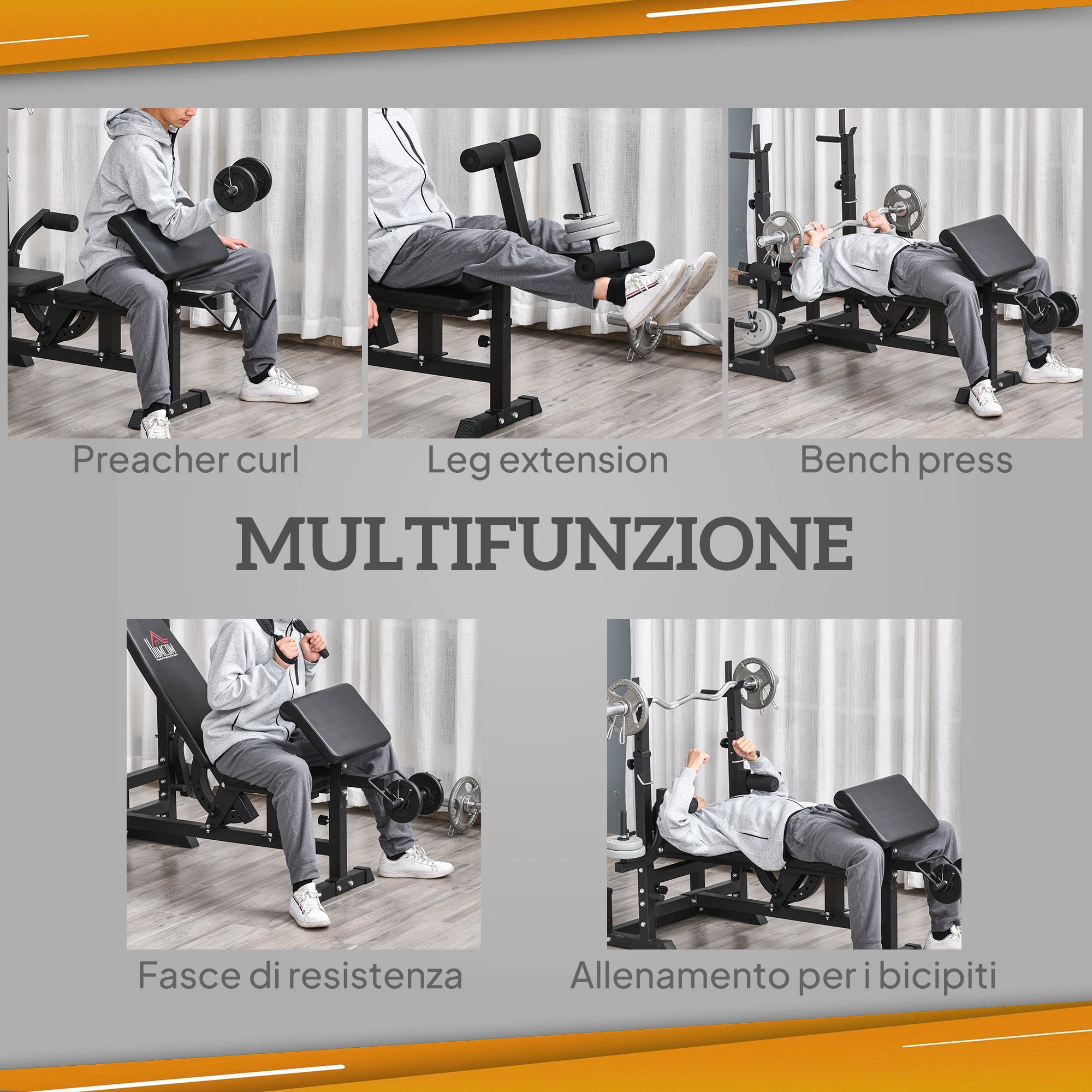 Weight Bench with Adjustable Barbell Rack in 6 Positions and 5-Position Adjustable Backrest, Steel and PU Weight Bench for Home Gym, Load Capacity 120 kg, Black