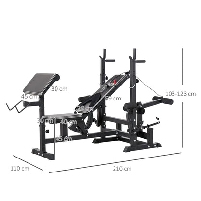 Weight Bench with Adjustable Barbell Rack in 6 Positions and 5-Position Adjustable Backrest, Steel and PU Weight Bench for Home Gym, Load Capacity 120 kg, Black